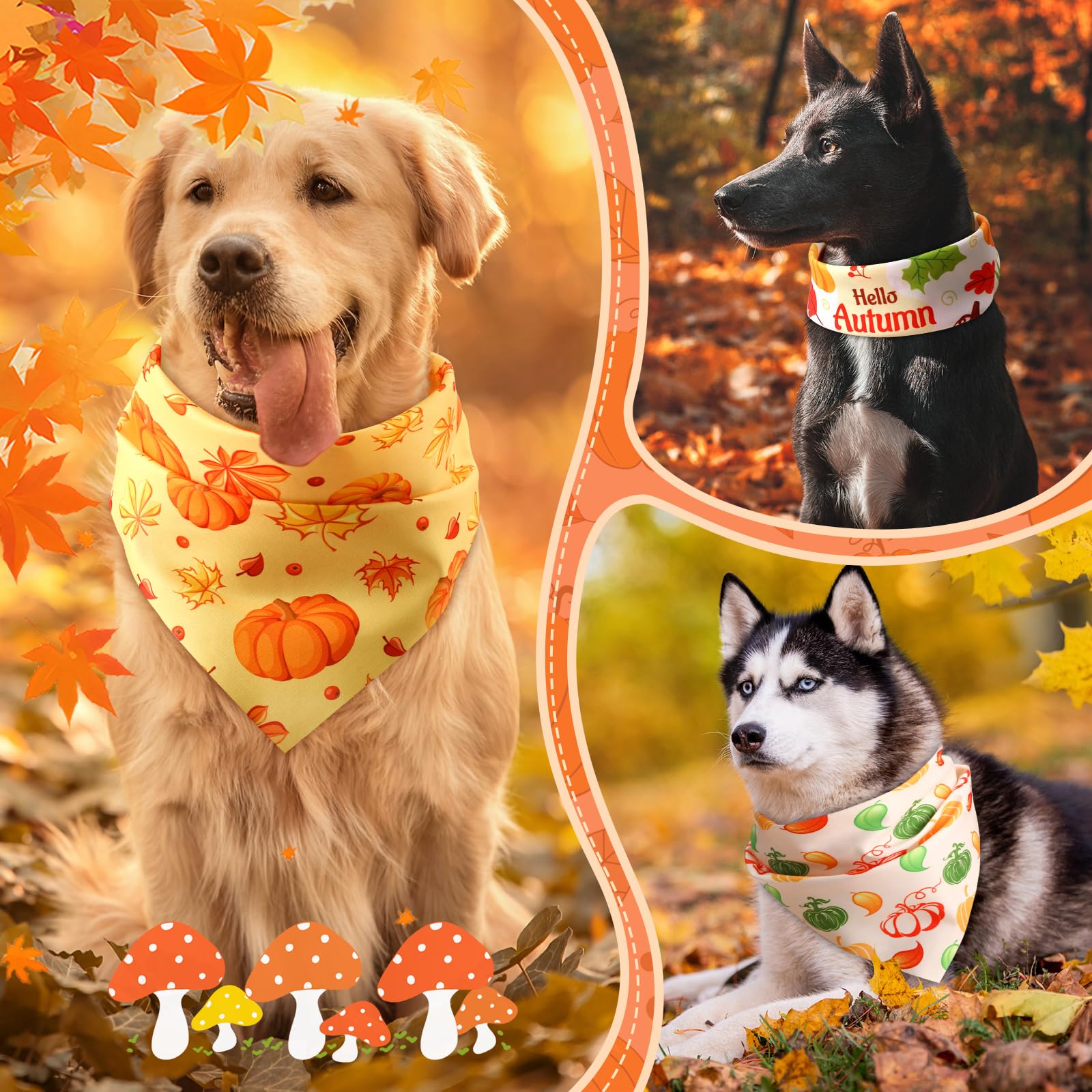 Chunful Lot de 100 bandanas d'automne pour chien en vrac avec motifs citrouille, écharpe triangulaire, bavette, foulard, pour petit et grand chien, accessoires de costume de Thanksgiving (80 x 55 x 55
