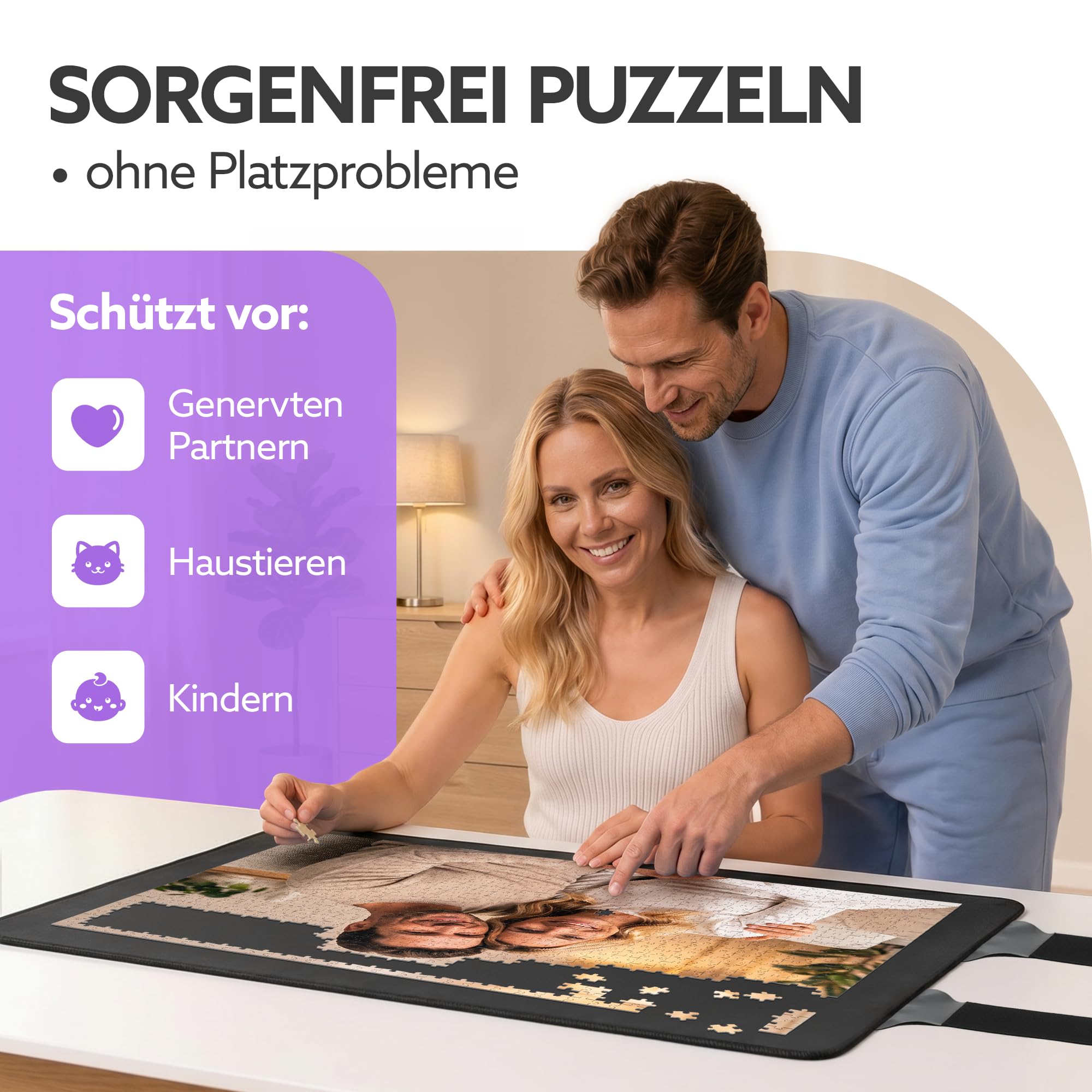 Bodenständig® Puzzlematten für Puzzle bis 3000 Teile – Doppelgurtsystem | In allen Größen Puzzlematte 3000 Teile – Sicheres Aufrollen & Verstauen – Puzzle Matte 100 x 150 cm