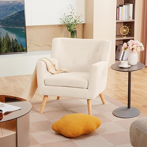 Prilinex Silla decorativa, sillas de sala de estar modernas de mediados de siglo, sillón tapizado con botones con cojín, cómodas sillas de lectura