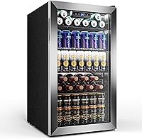 Tehanld 130 Can Beverage Refrigerator: 3.2 Cu Ft Freestanding Drink Cooler, Reversible Glass Door, Adjustable 34-64°F Thermostat for Soda & Beer