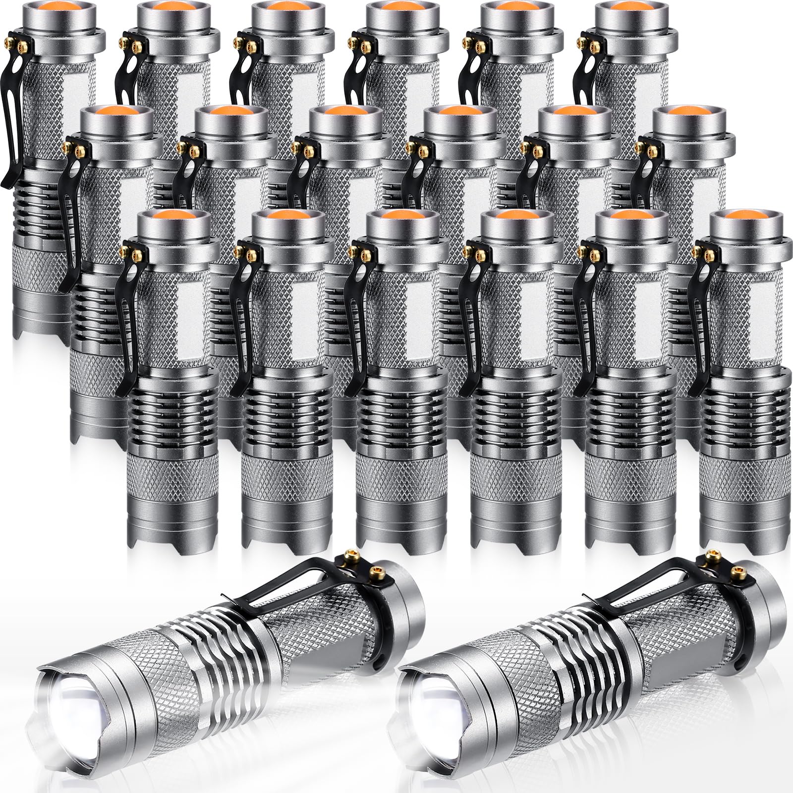 20 linternas LED mini 3 modos tácticas pequeñas resistentes al agua de bolsillo luz táctica foco ajustable con zoom linterna para interiores y exteriores (plata)
