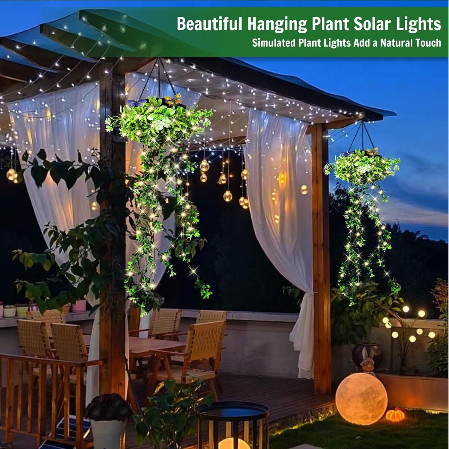 Solar-Powered Hanging Milan Grass Light, Solar Hängende Gartenleuchten, Künstliche Schmetterling & Pflanze mit LED Lichterketten, IP65 Wasserdicht Solarlampen für Außen, Terrasse Gartendeko (2PCS)