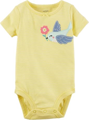Carters Baby Girls Flower Bird Bodysuit 12 Months Yellow