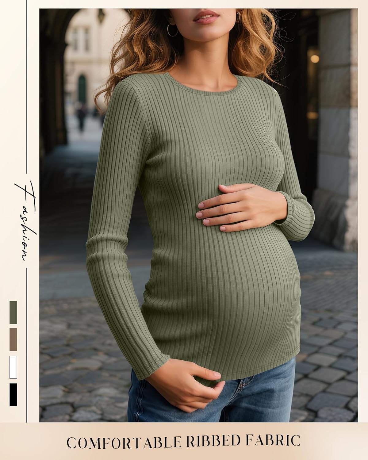 4 Pack Womens Maternity Shirts Ribbed Knit Long Sleeve Pregnancy Tops Casual Crew Neck Basic Tunic Shirts - Image 2