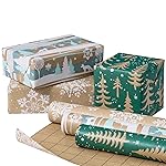 RUSPEPA Christmas Wrapping Paper Rolls with Tags and Jute String - 17 inches x 10 feet per Roll, Total of 3 Rolls