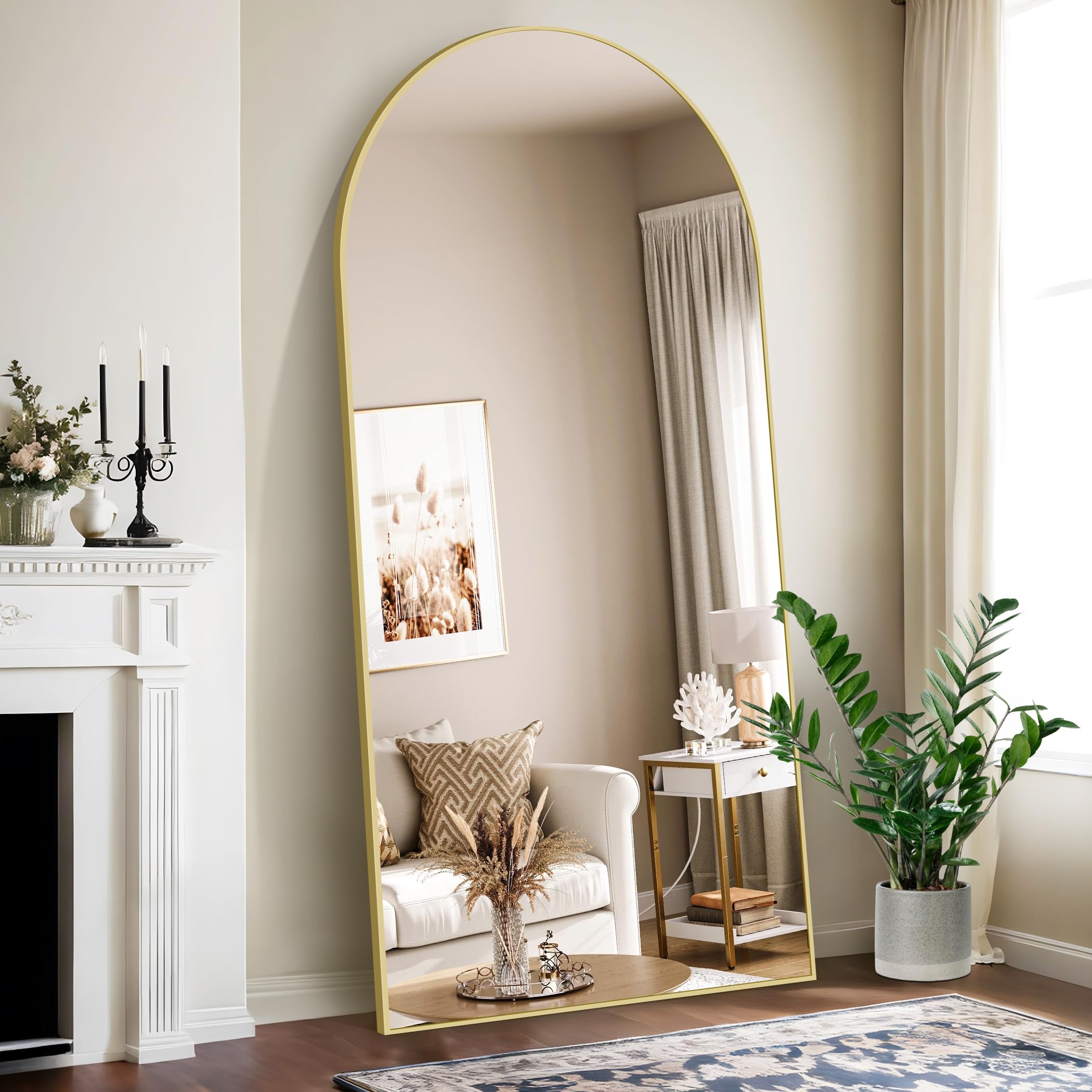 NASSYOU Bogen Ganzkörperspiegel, 192 x 85 cm staande spiegel met gouden aluminium frame, grote wandspiegel vloerspiegel voor slaapkamer, entree, gang, huisdecoratie NASSYOU Bogen Ganzkörperspiegel, 192 x 85 cm staande spiegel met gouden aluminium frame, grote wandspiegel vloerspiegel voor slaapkamer, entree, gang, huisdecoratie