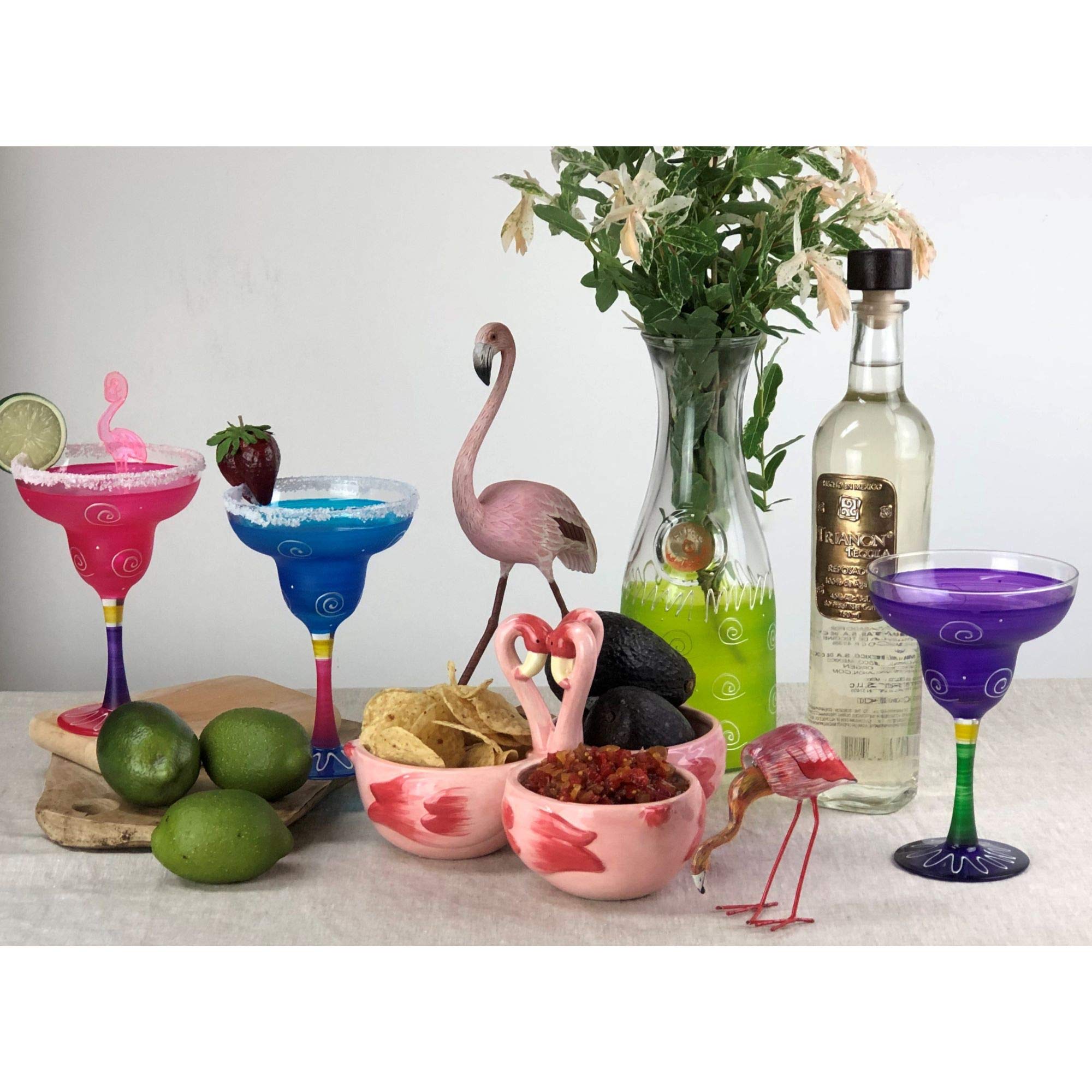 Set of 2 Purple & White Hand Painted Margarita Drinking Glasses - 12 Ounces