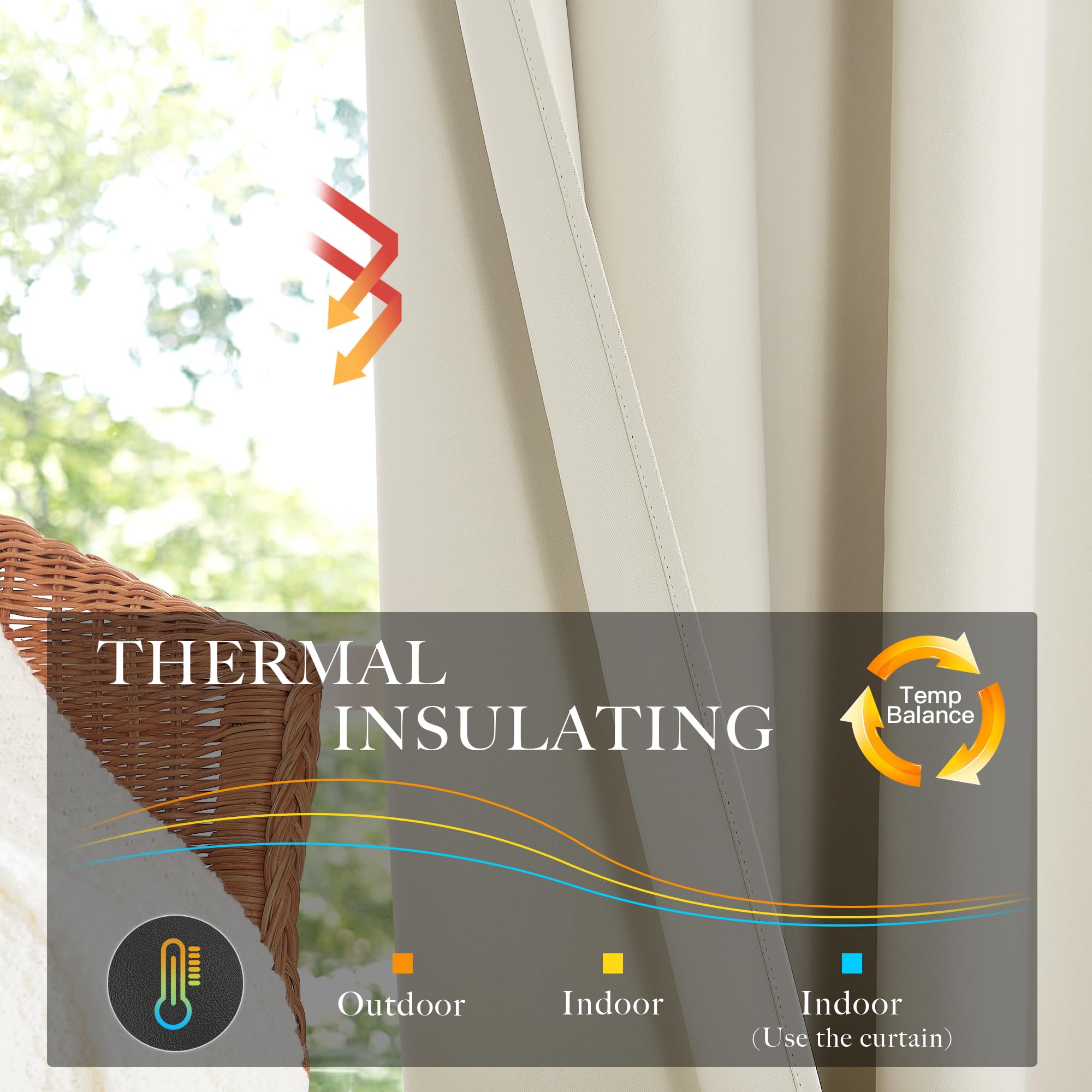 KGORGE Raumteiler Vorhang Blickdicht Thermovorhang Hitzeschutz Kräuselband | Hellbeige,1er Set,H245 x B200 cm,Thermo Vorhang gegen Hitze für Schienensystem,Verdunkelung,Sonnenschutz,für Wohnzimmer