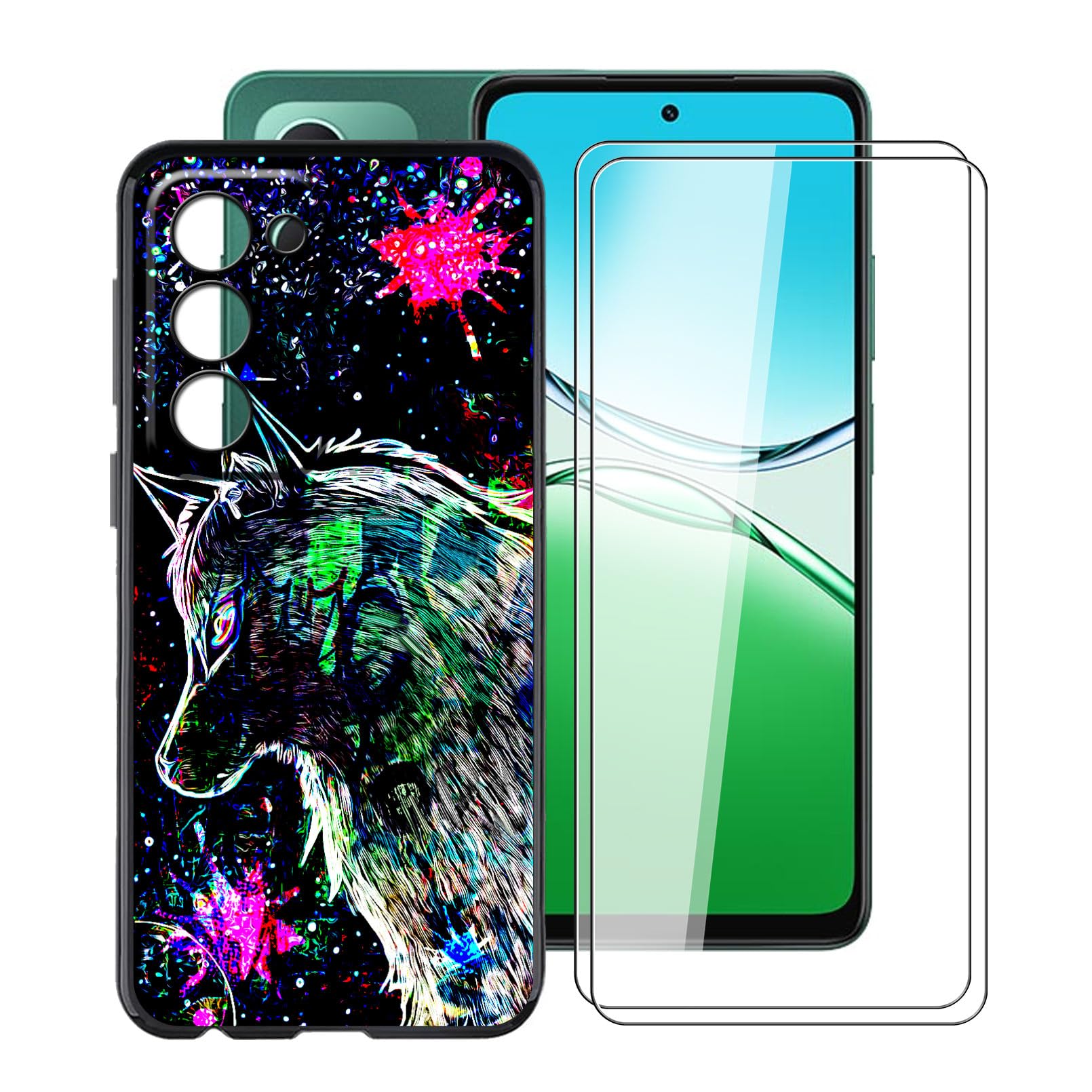 YQINHHME Shockproof Phone Case for Oppo A5 5G (6.67") + 2 Pack Tempered Glass Protective Film, Slim Soft Silicone Shell Anti Scratch TPU Cover for