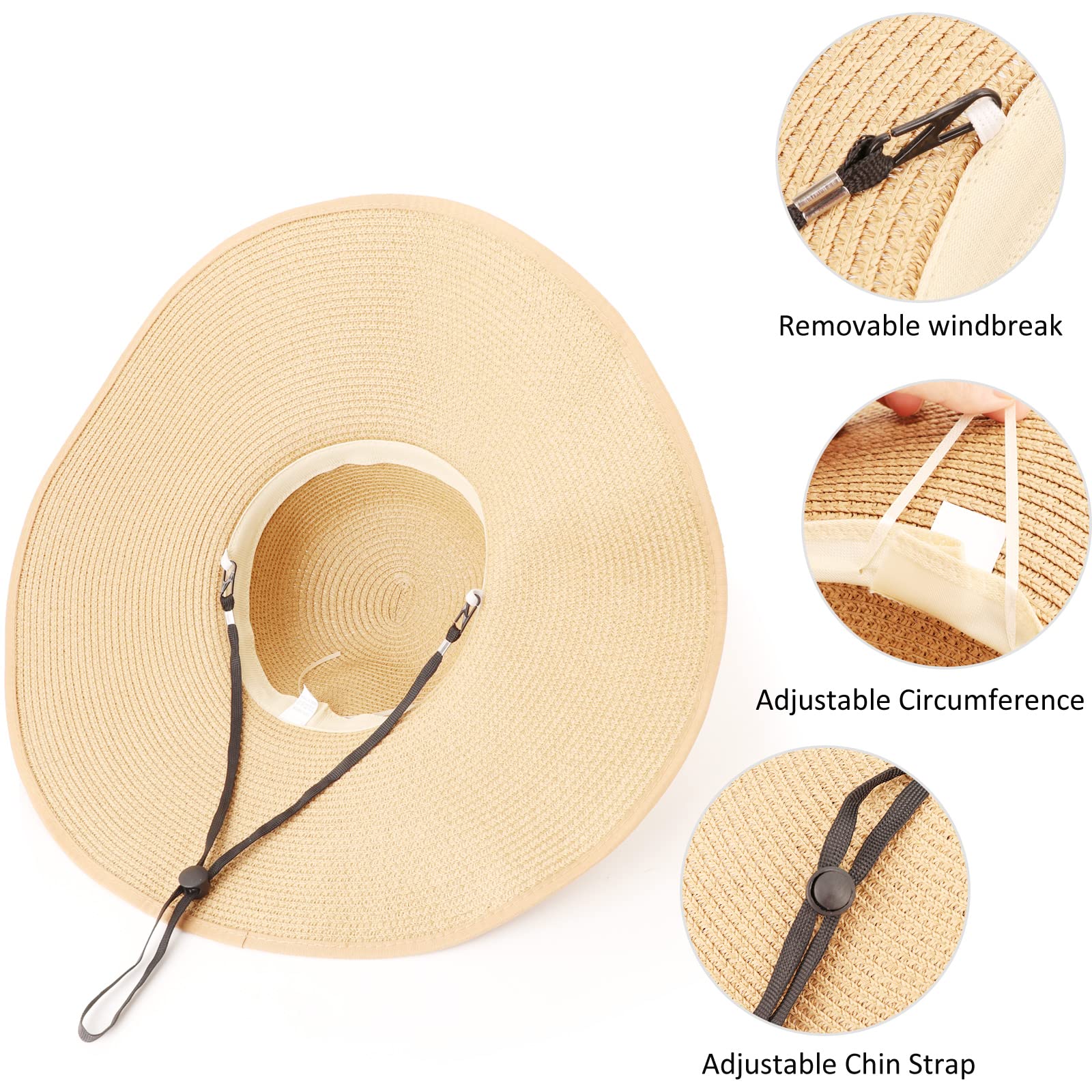 DRESHOW Femme Capeline Chapeau de Paille Chapeau à Large Bord Casquettes Anti-Soleil Respirant Pliable Rouleau Plage Cap Chapeau de Soleil UPF 50+