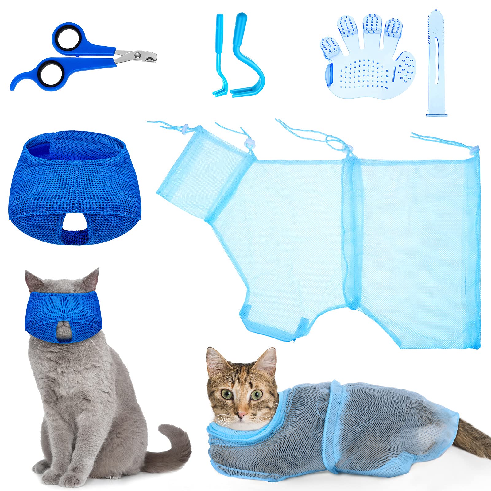 Bolsa de baño para gatos con bozales de red de ducha y cepillo