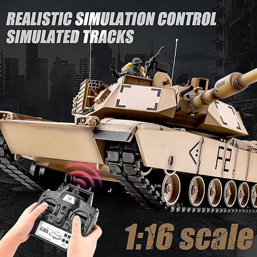 Miniatura 3 de Ferthor Fun Tanques RC Heng Long 116 2.4ghz US M1A2 Abrams Army Tank Model, vehículos de control remoto con sonido y luz, juguetes militares todo