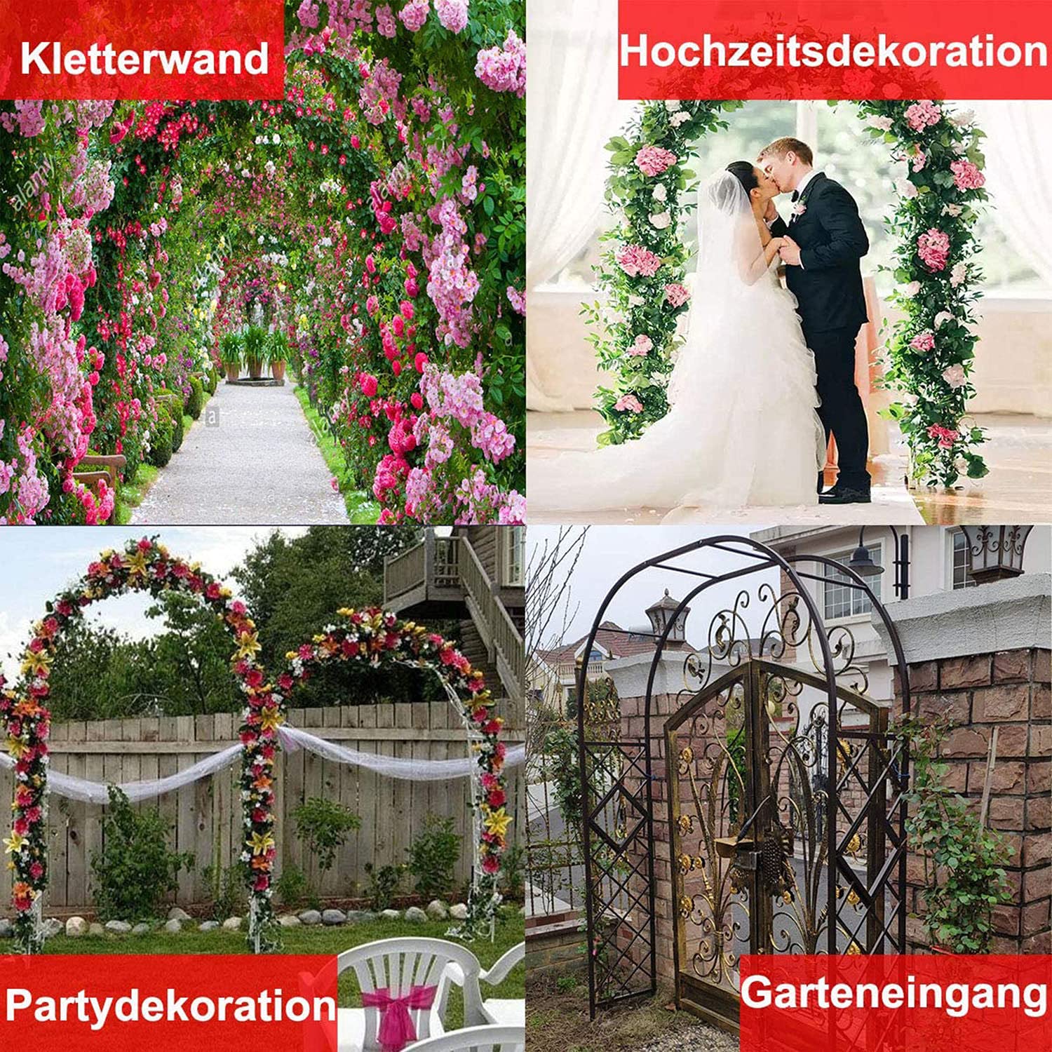 Pergola ogrodowa z metalu, łuk różany, pergola, do ogrodu, na trawnik, podwórko, taras, wesele, czarny - 180 cm