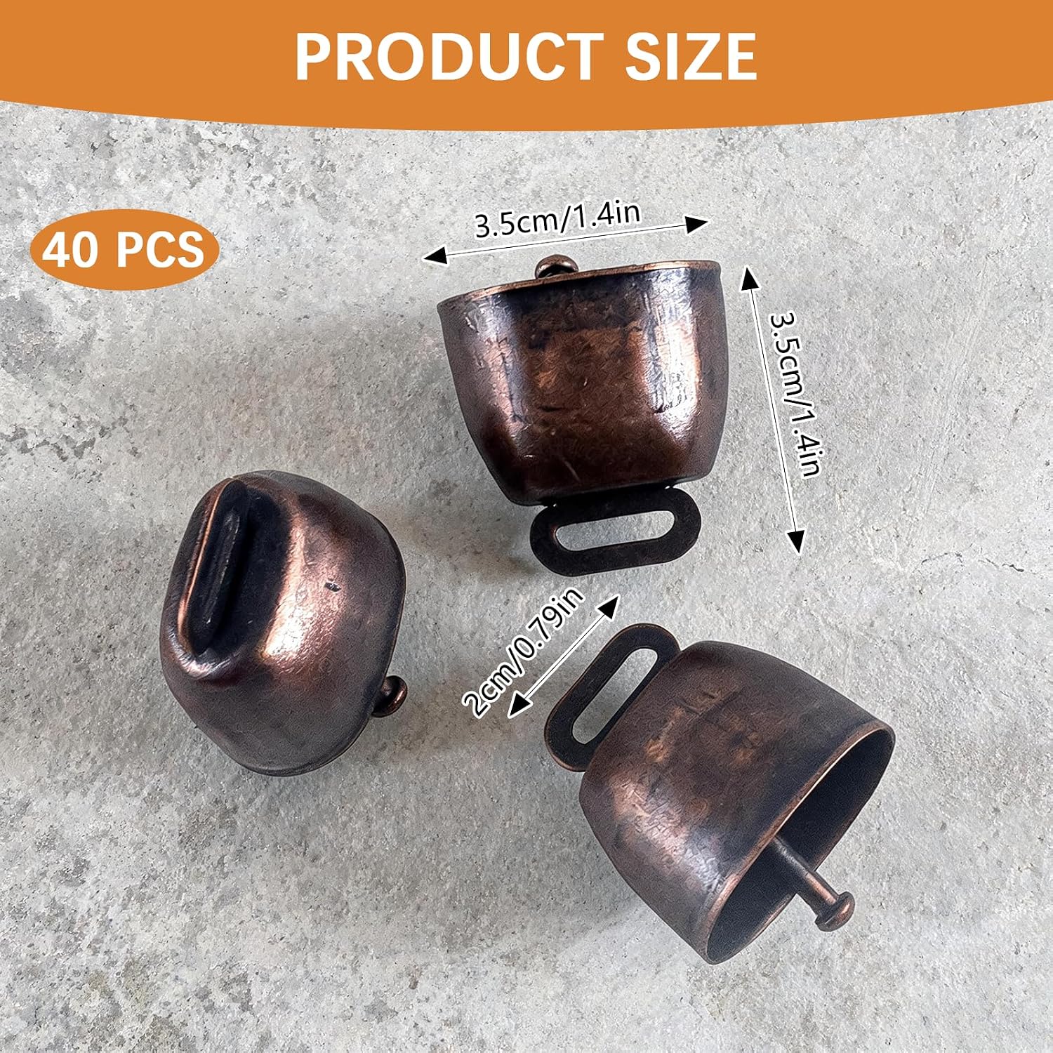 40PCS Cow Horse Sheep Grazing Copper Bells Small Brass Bells Cattle Goat Farm Loud Bronze Bell Long Distance Horse Sheep Iron Bells for Christmas Decoration (Red Bronze)