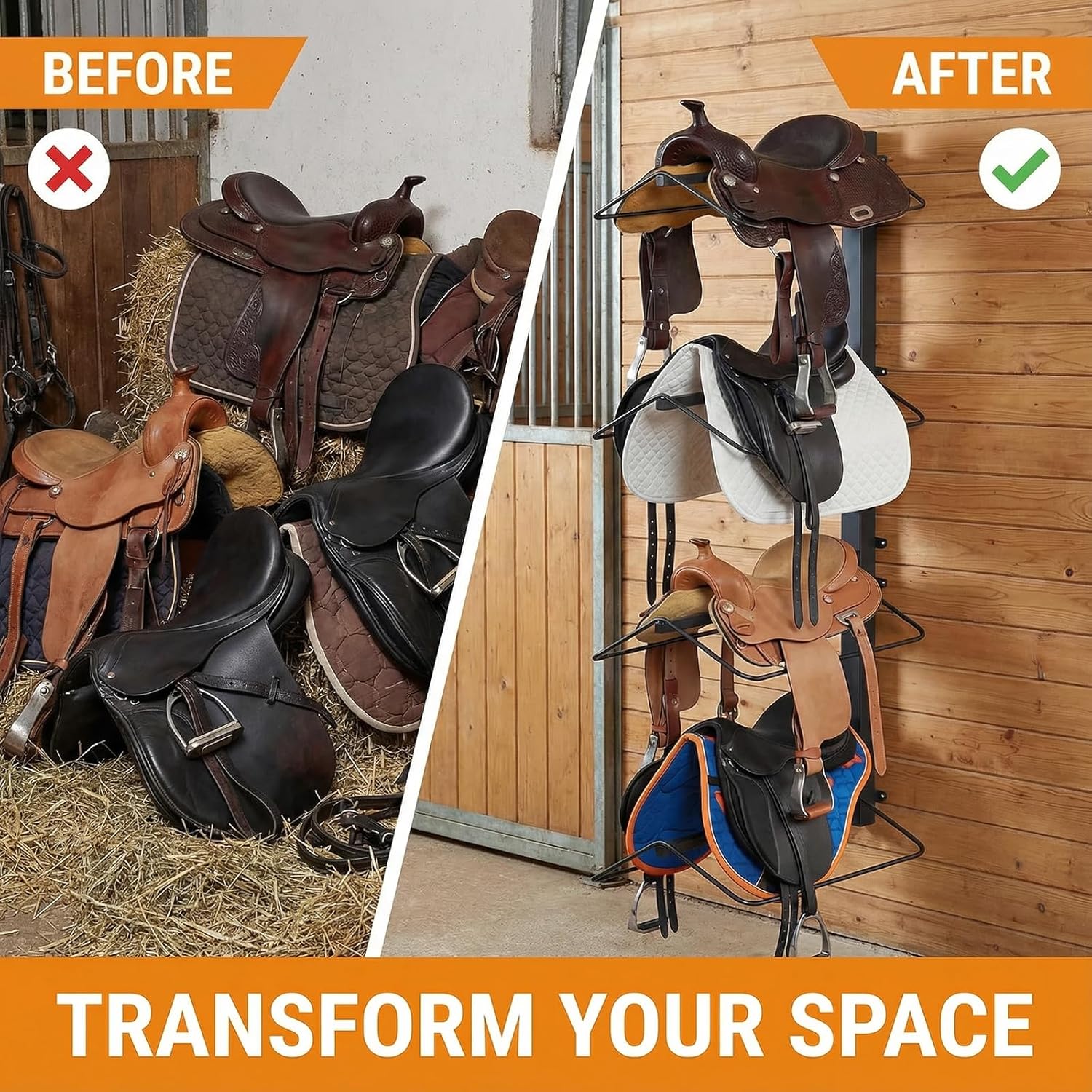 2 Pack 4 Tier Saddle Rack Wall Mount, Heavy Duty Horse Saddle Storage Rack, Equestrian Western and English Tack Storage, for Tack Room Organization, 52 x 25 x 11 Inch - Image 4