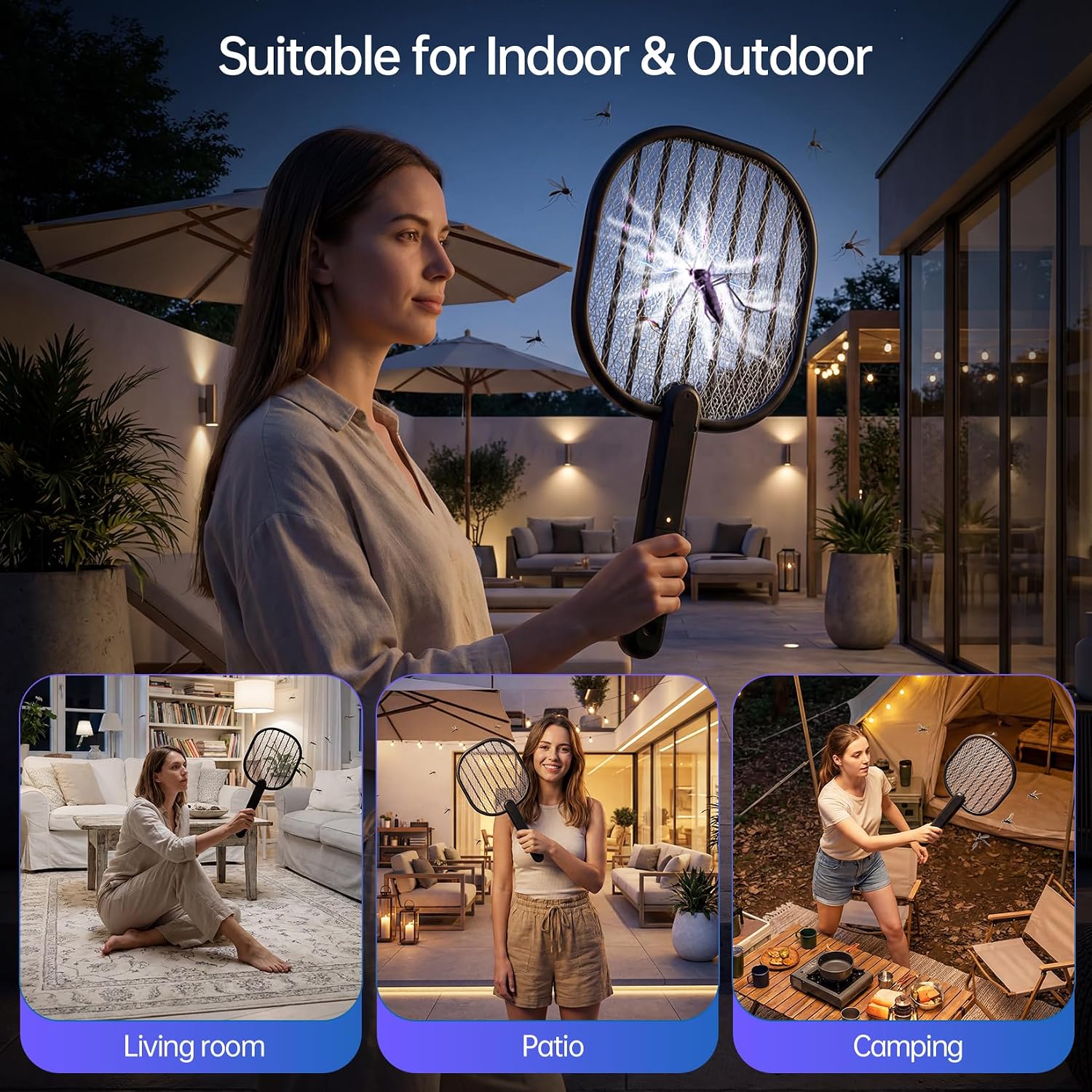 Electric Fly Swatter Bug Zapper Racket: 3500V Mosquito Killer with USB Rechargeable Flies Killer Pest Control Mosquito Zapper and Insect Catcher Racket for Indoor Home Backyard Patio Outdoor Camping