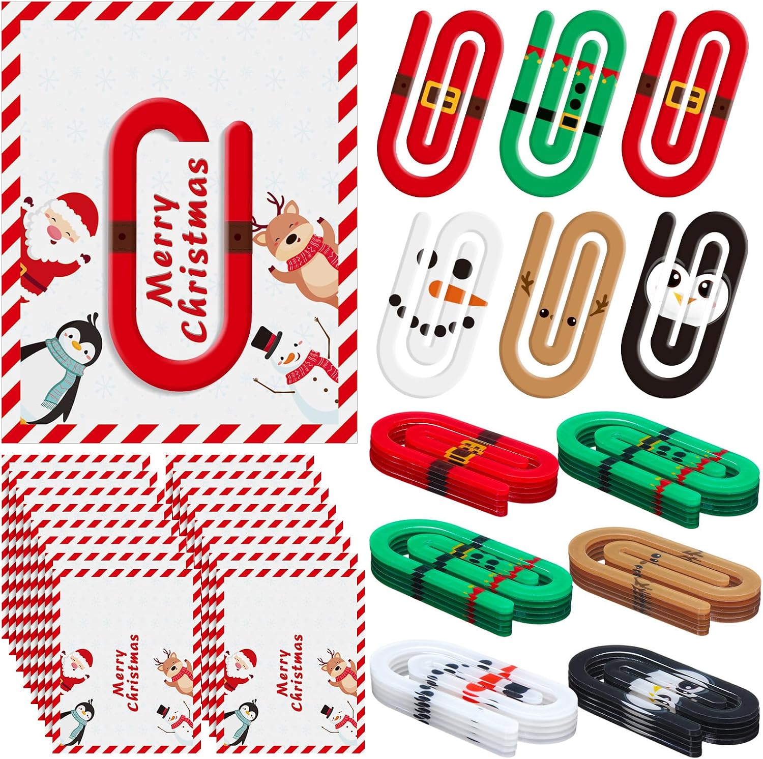 25 Sets Christmas Jumbo Paper Clips Bookmarks with Postcard