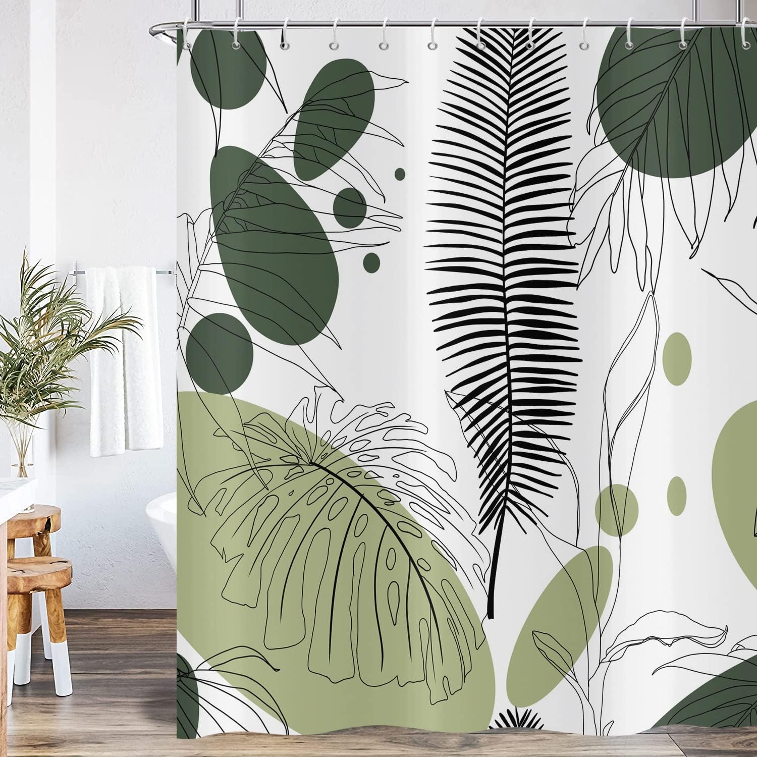 CRTPOD Green Leaf Shower Curtain Tropical Palm Plant