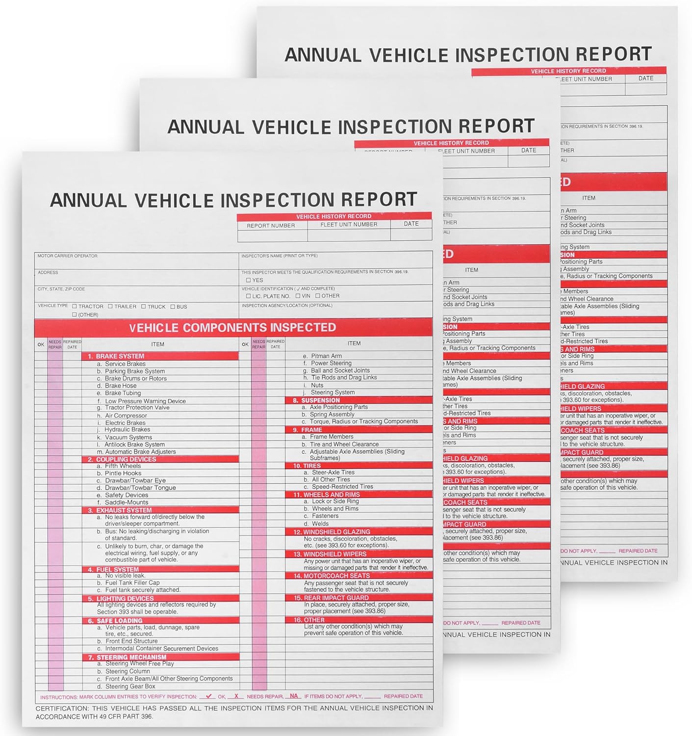 25Pack Inspection Forms and Stickers，Annual Vehicle Inspection Report，Annual Inspection Sticker，3-Ply Carbonless Form，Permanent Aluminum Adhesive Decals