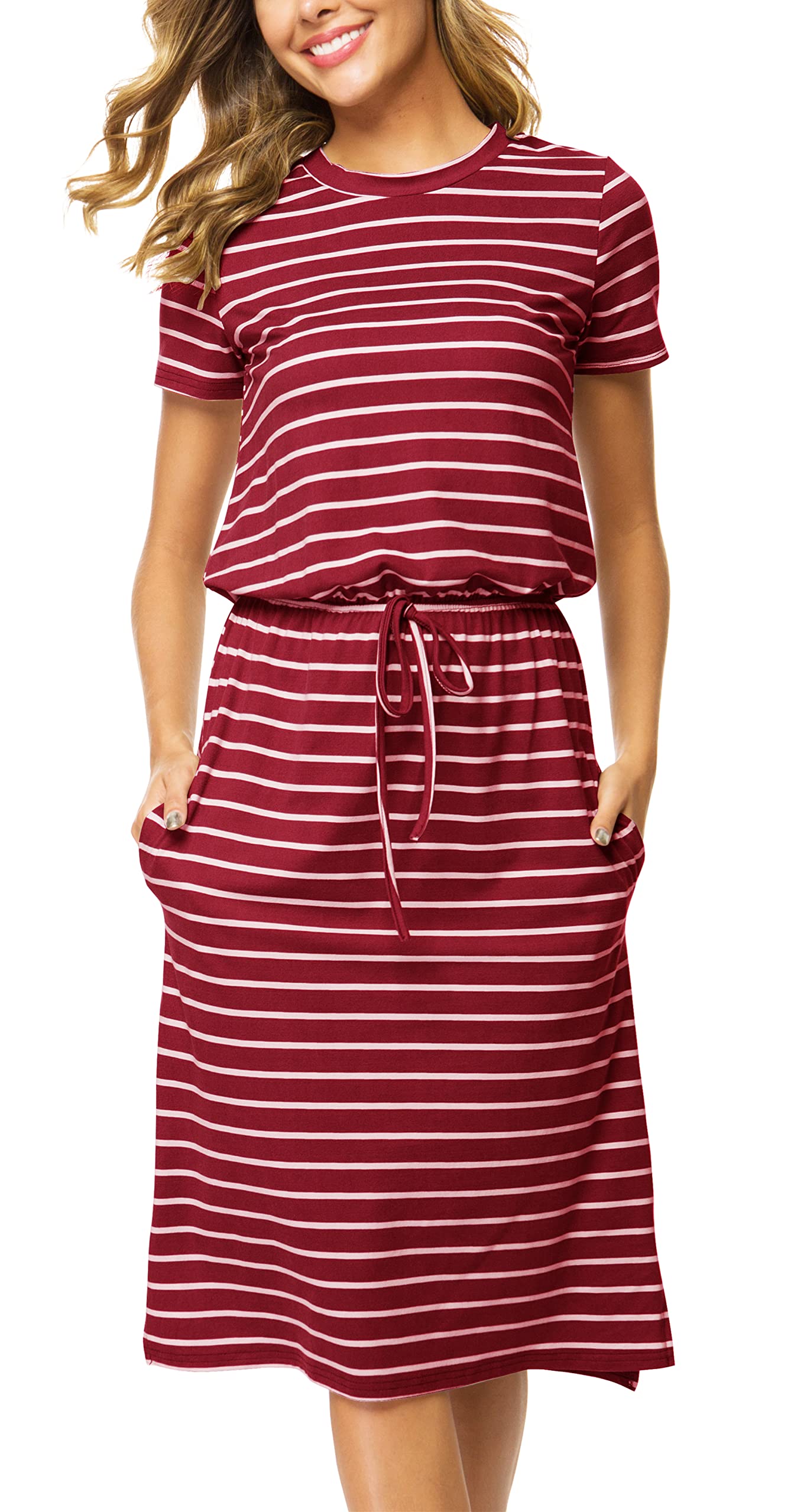 Simier Fariry Women's Hide Belly Midi Dress With Pockets - Casual Work Dress, Flowy Fit - View #9