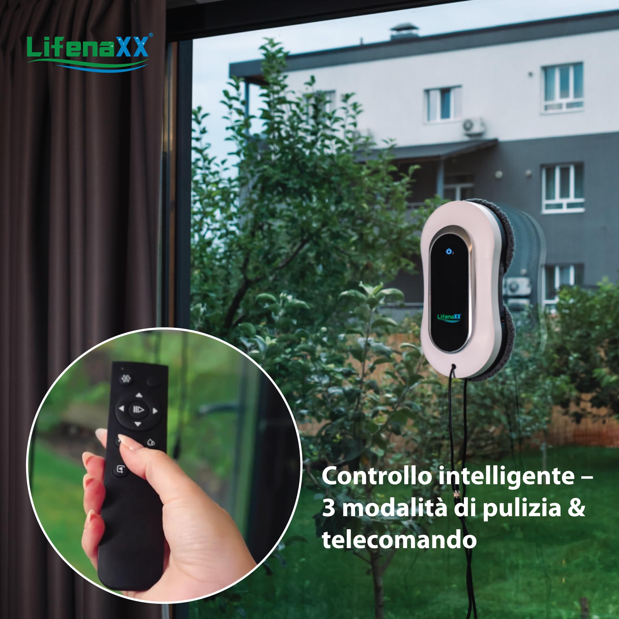 Lifenaxx LX-055, robot lavavetri avanzato, lavavetri elettrico con 2 ugelli spruzzatori, elevata potenza di aspirazione (2800 PA), grande serbatoio dell'acqua da 70 ml, telecomando