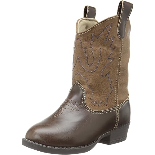 Baby Deer, Faux-leather, Rubber-soled, Kids Pointed Toe Western Boot for Boy or Girl Children with Ornamental Cowboy Stitching
