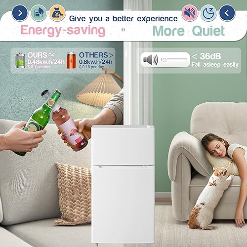 Miniatura 5 de Refrigerador de doble puerta con congelador, 3.5 pies cúbicos, refrigerador pequeño con congelador, 7 ajustes de temperatura ajustable, mini
