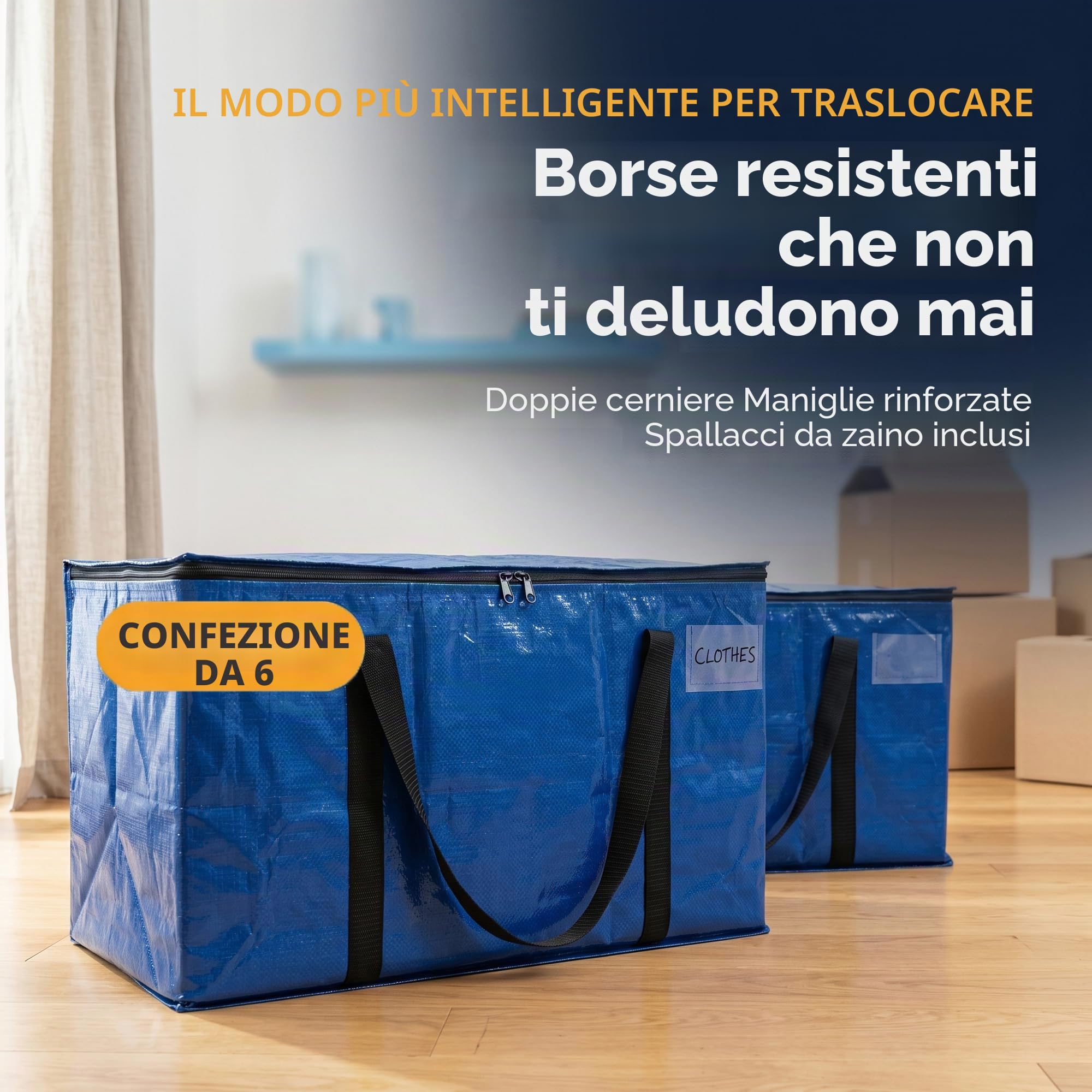 ClearSpace sacchetti resistenti per trasloco e riporre oggetti, grandi scatole con cinghie, cerniere e manici, ideali per trasloco, dormitorio universitario, viaggi, campeggio