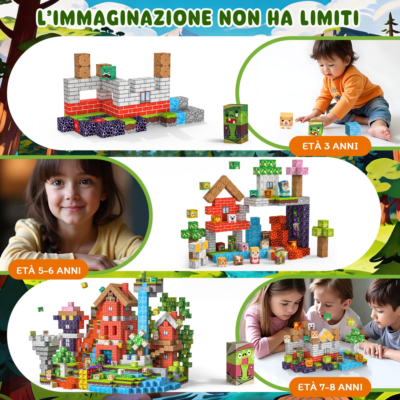Costruzioni Magnetiche per Bambini 220 PCS 2CM 3+ Giochi Cubi Magnetici, Building Blocks Giocattoli Montessori a Partire da 3 4 5 6 7 8 9 10 11 12 Anni Regali di Compleanno per Ragazzi