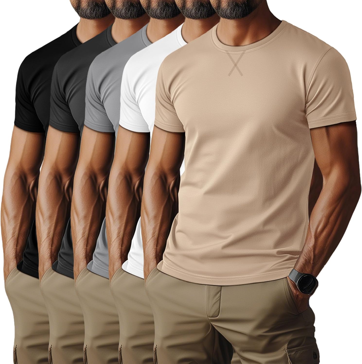 5 Pack Men's Big and Tall Short Sleeve T-Shirt, Summer Crew Neck Tees Slim Fit Shirts Athletic Pullover Tops
