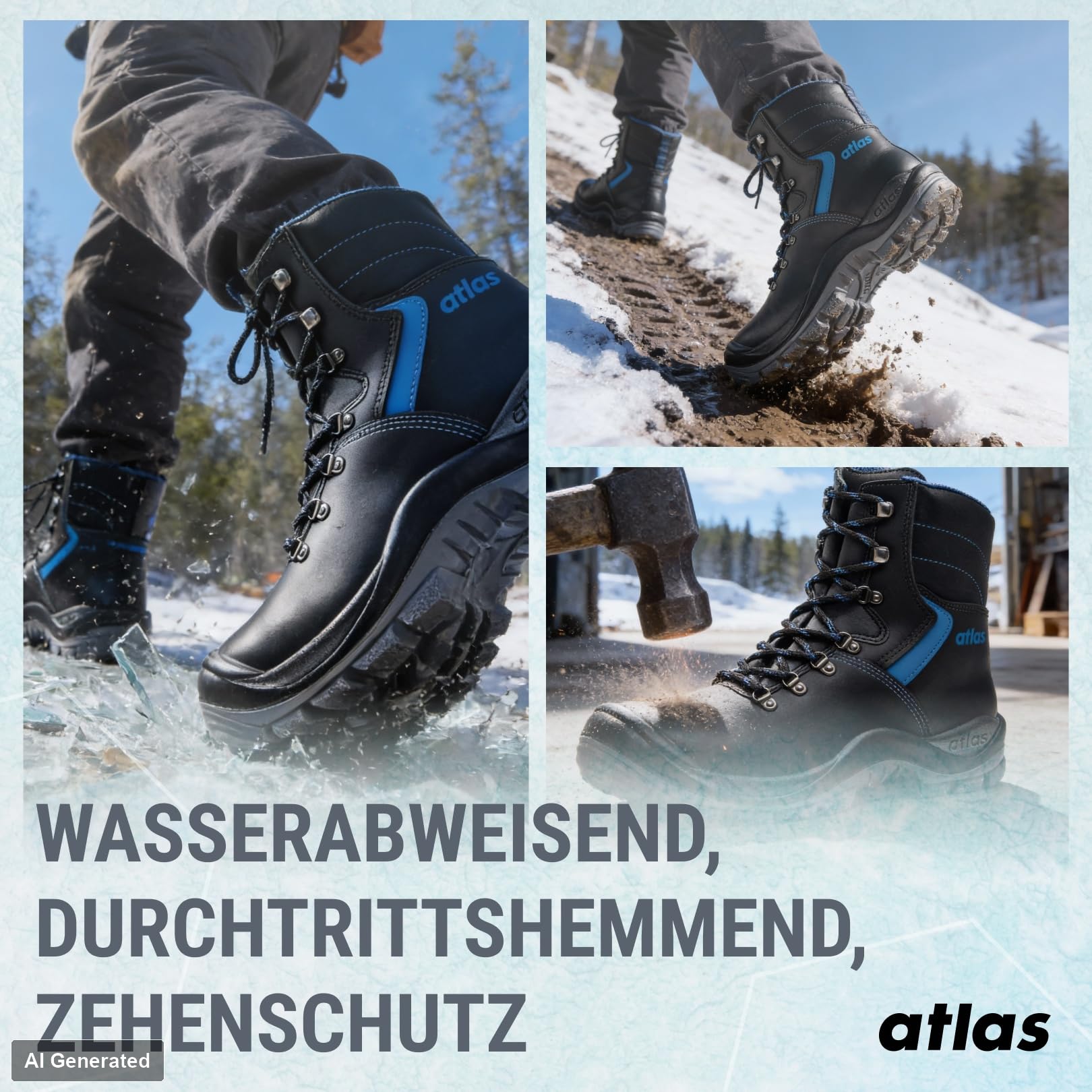 Atlas Anatomic BAU 845 S3 Sicherheitsstiefel, Herren, BAU & Outdoor, Wasserabweisend, Durchtrittsicher, Weite 10