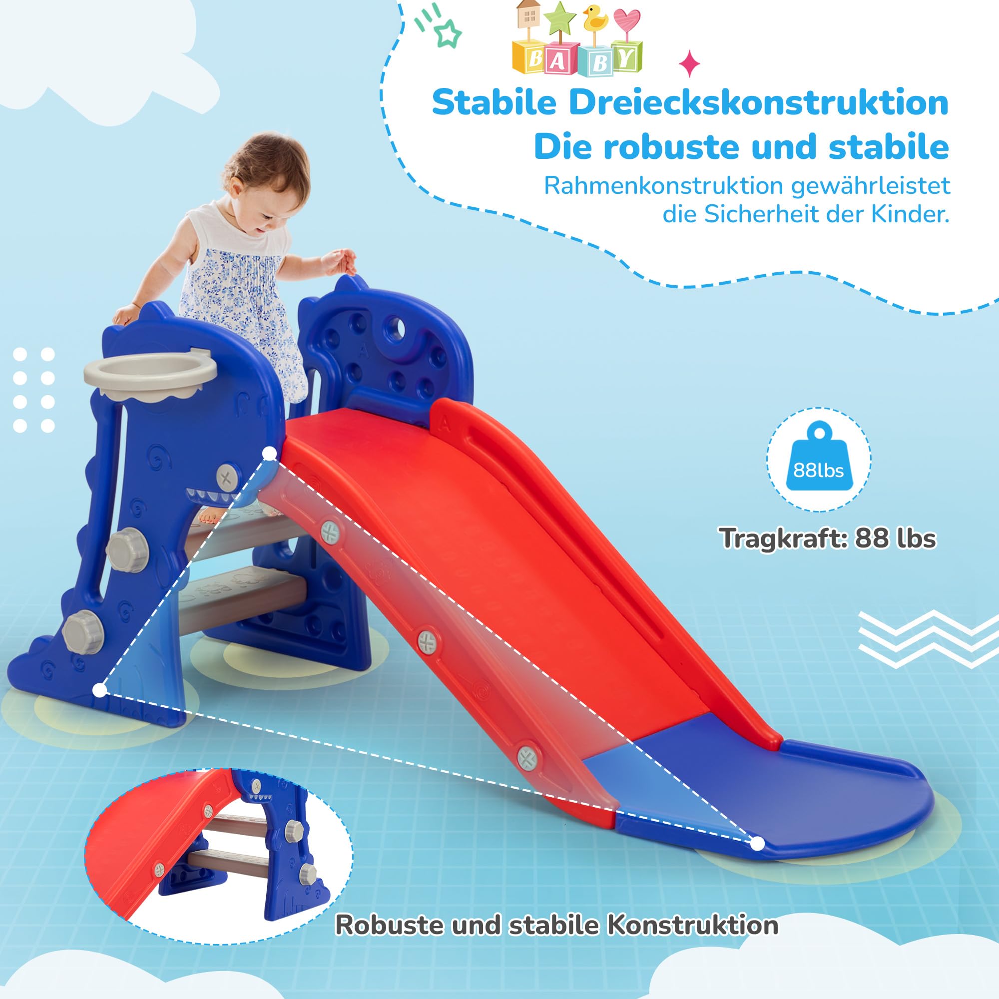 Tobogán 3 en 1 para niños pequeños, juego de escalada para niños con canasta de baloncesto, zona de juegos interior y exterior para niños, diseño plegable, tobogán independiente para bebé, fácil
