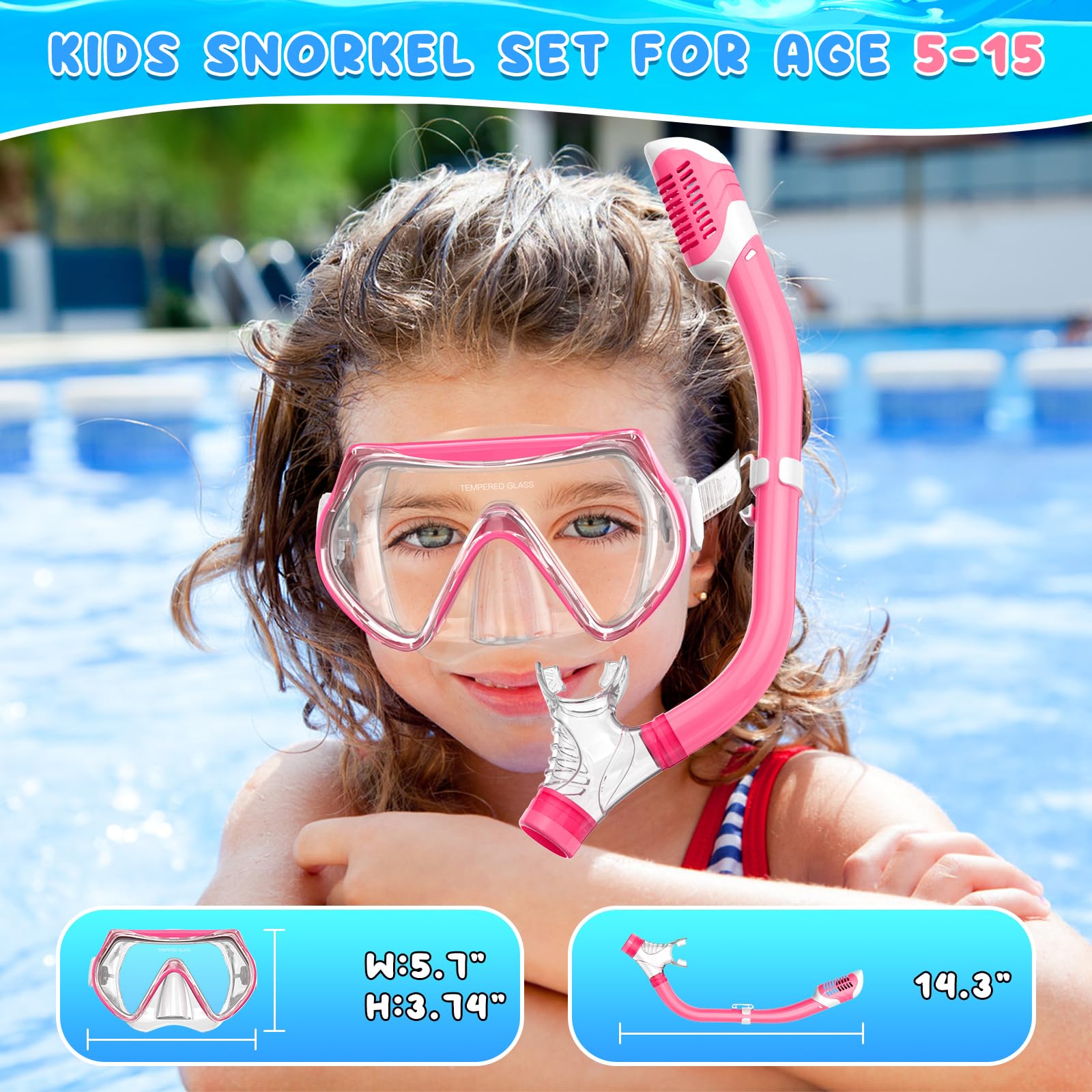 Sprzęt do snorkelingu dla dzieci, zestaw do nurkowania dla dzieci w wieku 6-14 lat, zestaw masek dla dzieci, okulary do pływania, maska do nurkowania, zestaw kombi, ochrona przed zaparowaniem, widok