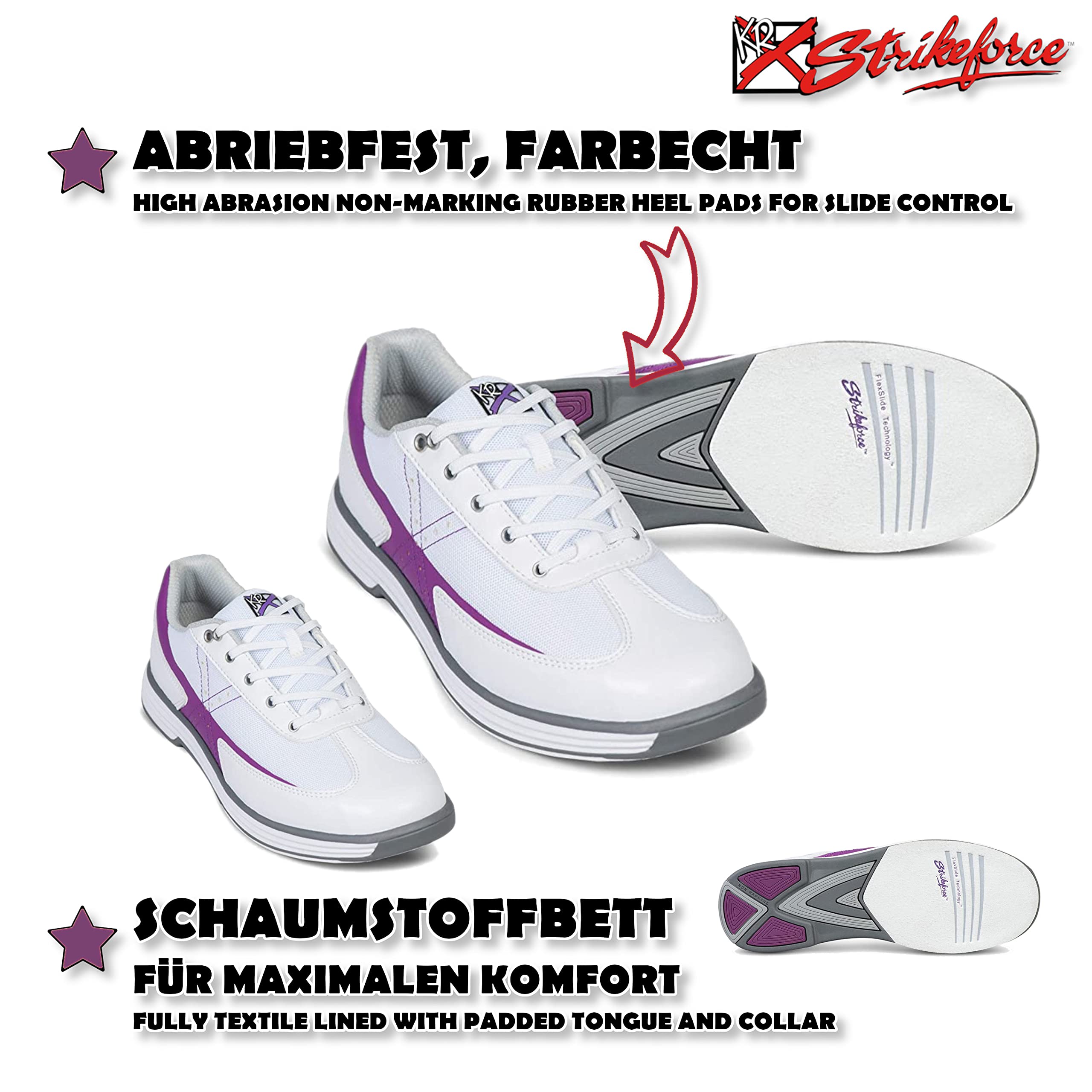 EMAX | Zapatos de Bolos Mujer | KR Strikeforce - Flex | Blanco - Uva | Zapatos de Bolos Mujer Talla 36-41