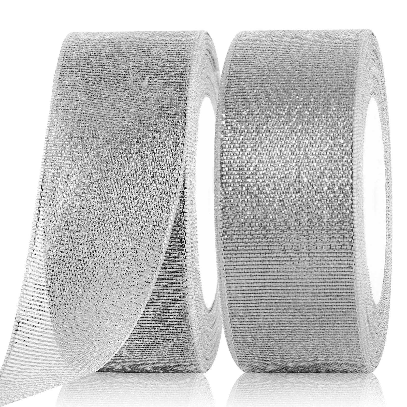 GXFCING Silver Organza Ribbon 40mm, 44m Glitter Gold Christmas Ribbon for Gift Wrapping Crafts, DIY Sewing, Cakes, Weddings