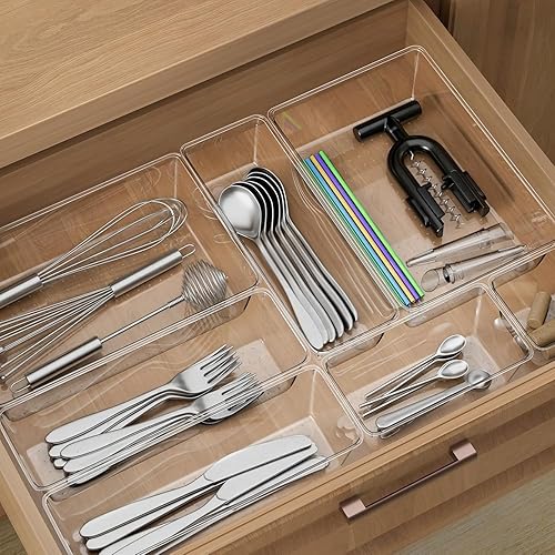 Miniatura 4 de Juego de 25 organizadores de cajones transparentes, 4 tamaños, bandejas organizadoras de tocador de baño y contenedores de almacenamiento para