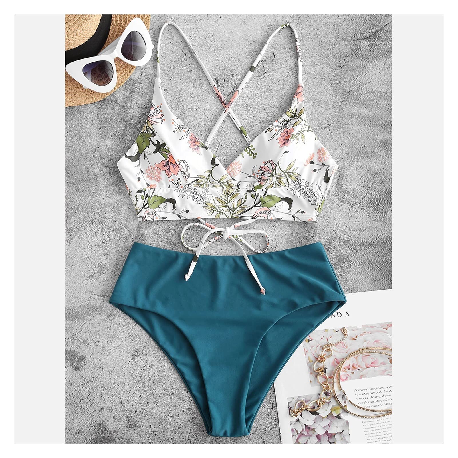 Dwuczęściowy strój kąpielowy Bikini Kobieta Moda letnia Kobiety Dwuczęściowy kwiatowy nadruk Zestawy podzielone Plus rozmiar Kostiumy kąpielowe Strój kąpielowy Bikini Zestaw bikini (różowy XL)