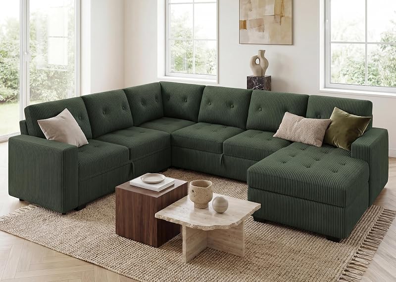 HONBAY 111.4'' Modular Sectional Sleeper Sofa with Pull Out Bed,Green image 7