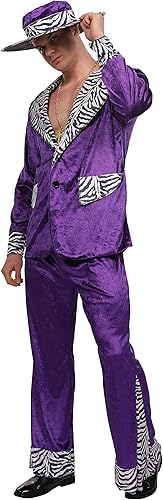 Miniatura 5 de Maxim Party Supplies Disfraz de jugador adulto Mack Daddy Hustler traje de terciopelo incluye sombrero, chaqueta de traje, pantalones, cadena dorada