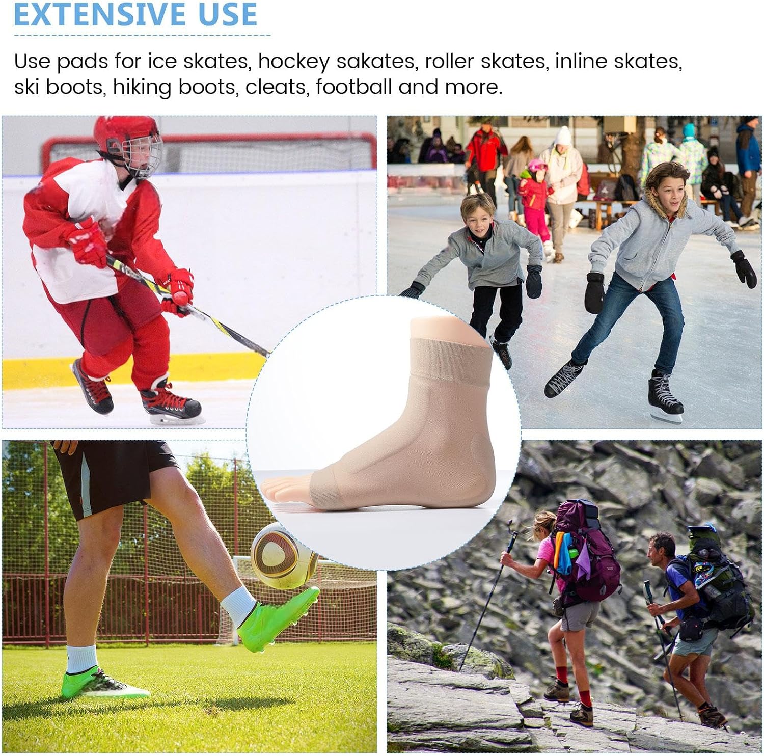 Nuanchu 2 Pairs Padded Skate Socks Ice Skating Protection Socks Lace Bite Gel Pads Ankle Malleolar Sleeves Protection Guards for Front Foot Shin Achilles Tendon Heel