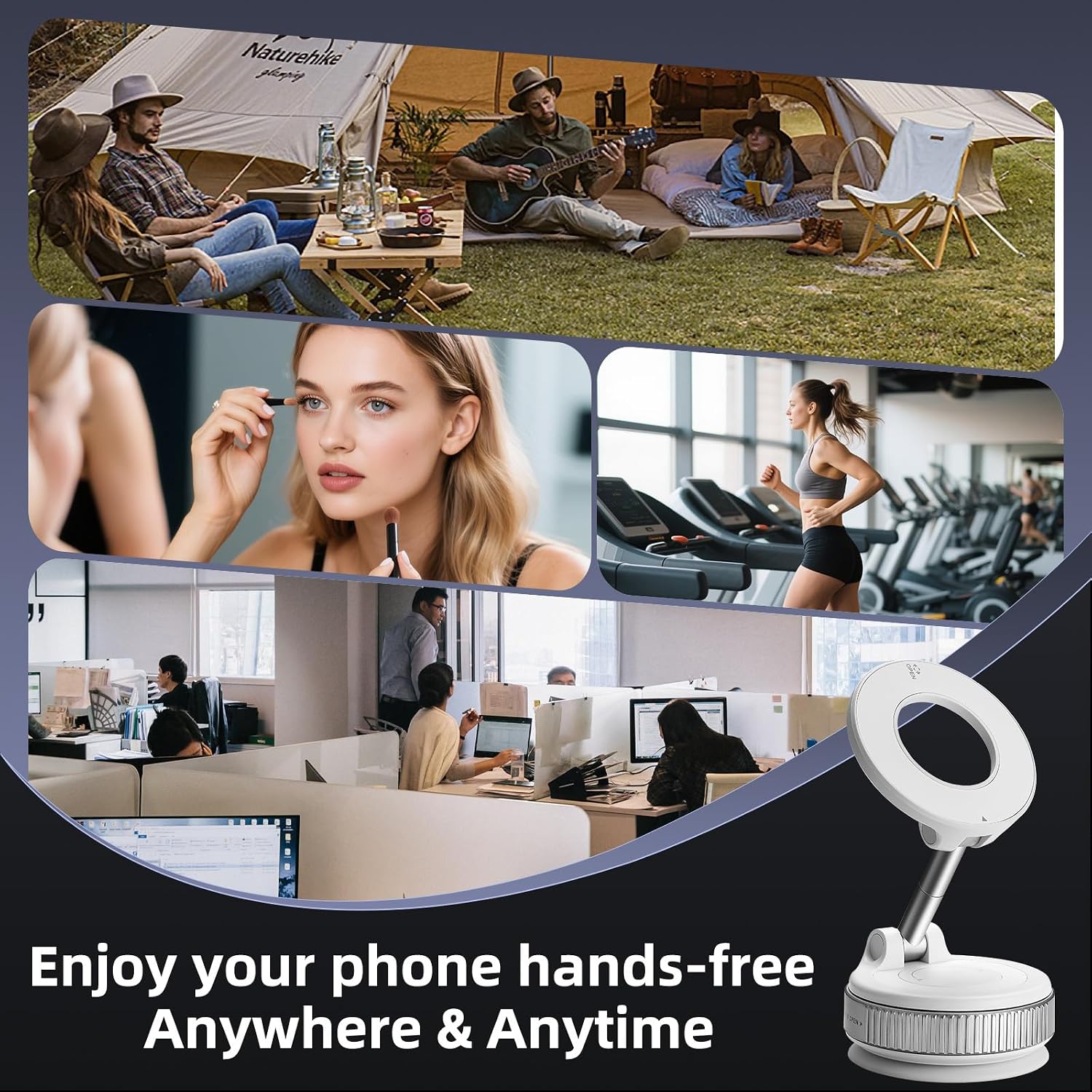 Upgraded Vacuum Magnetic Suction Phone Holder, Zynuhmo 360° Adjustable Suction Cup MagSafe Car Mount Pocket Size Foldable Cell Phone Mount for Car/Gym/Mirror/Smooth Surface for iPhone & Android(White) image 4