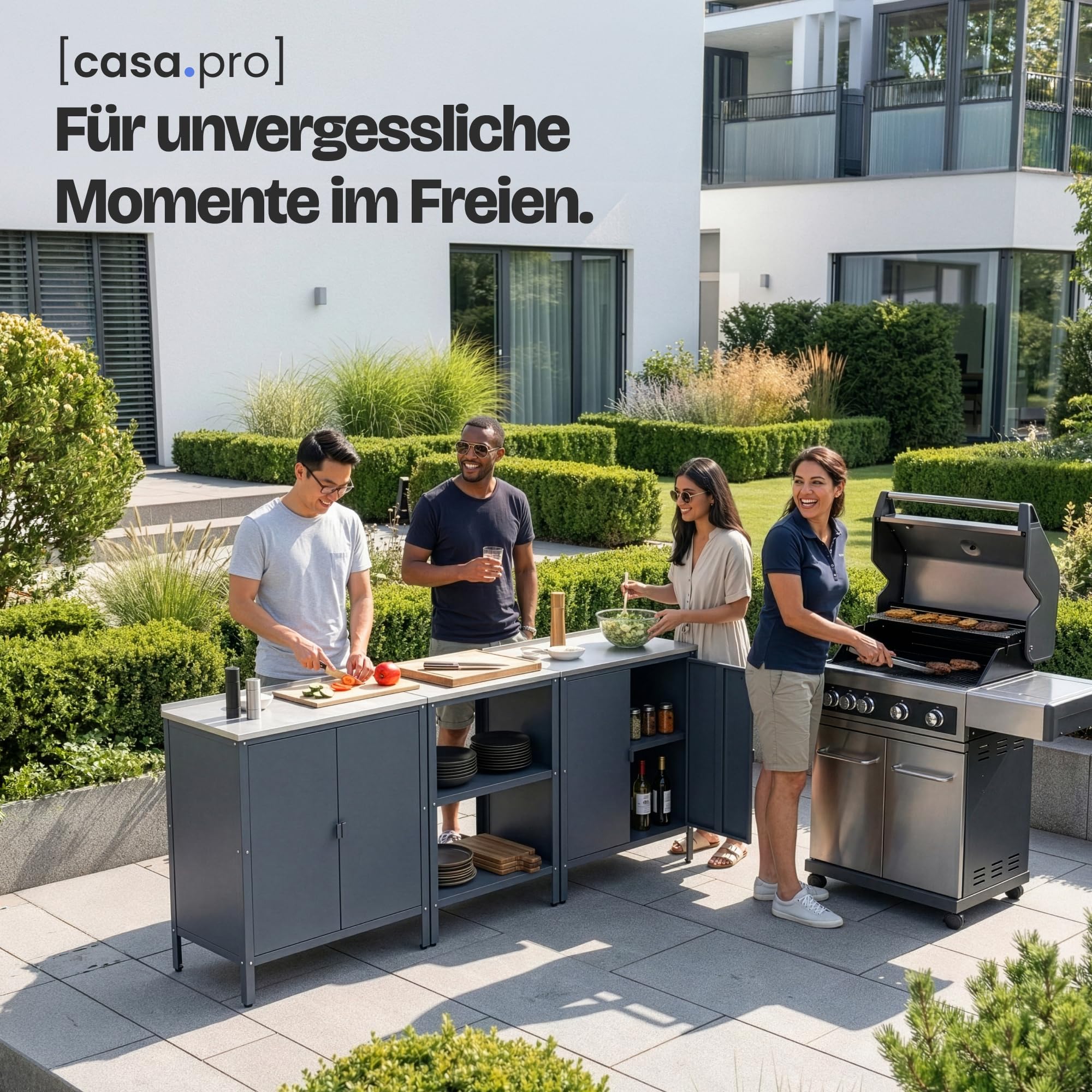 casa.pro Outdoor Schrank Bolognano Gartenschrank 92x80x50 cm Dunkelgrau matt