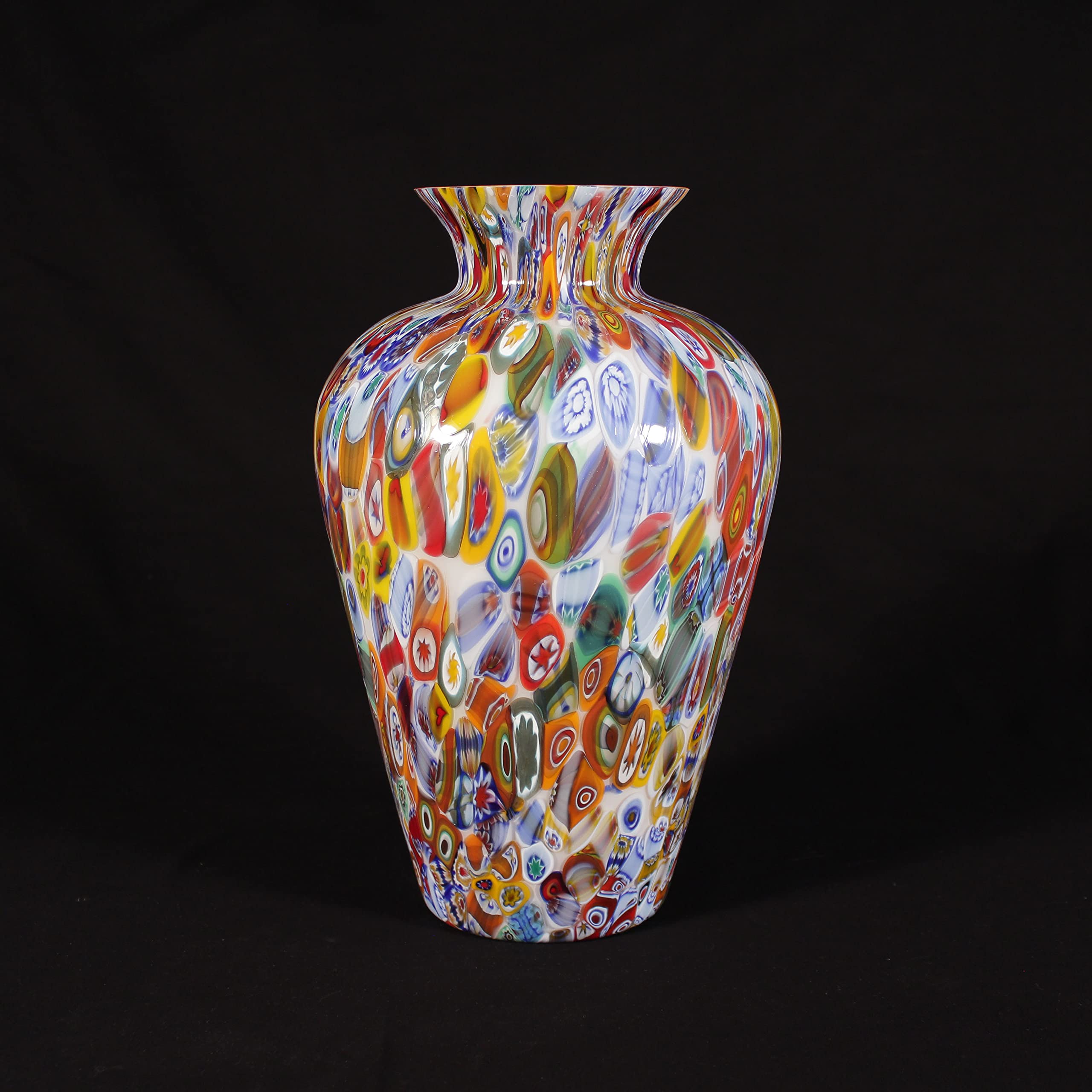 Murrine mouth-blown vase made of Murano glass multicolour white