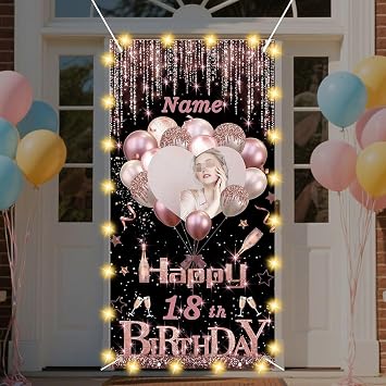 Custom appy Birthday Door Banner Backdrop Birthday Decorations Party Supplies for Girl WomenRose Gold and Black