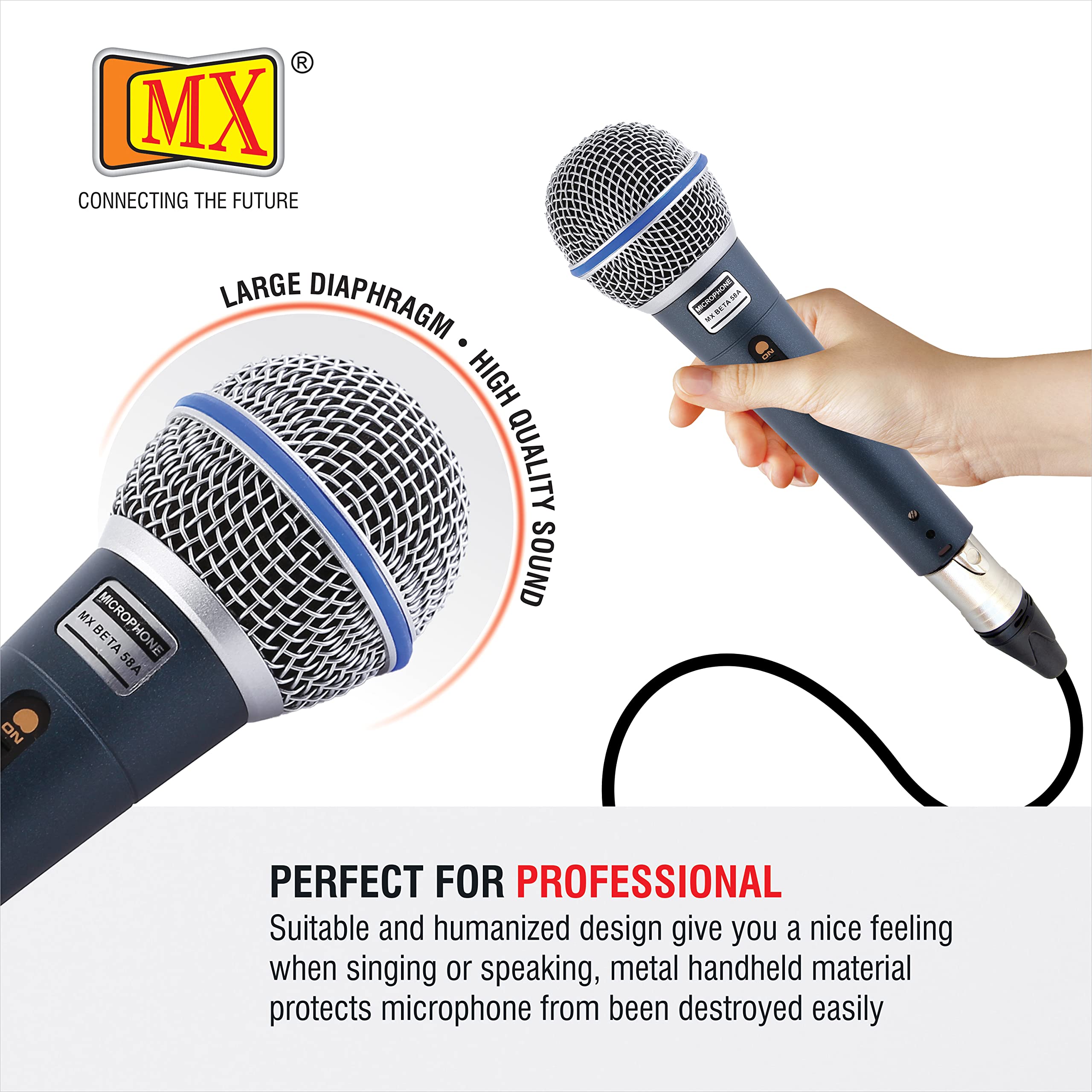 MX beta 58a Microphone Dynamic Cardioid XLR Cable Unidirectional Microphone for Solo Vocals mic for Karaoke Singing mic Speech Recording 4
