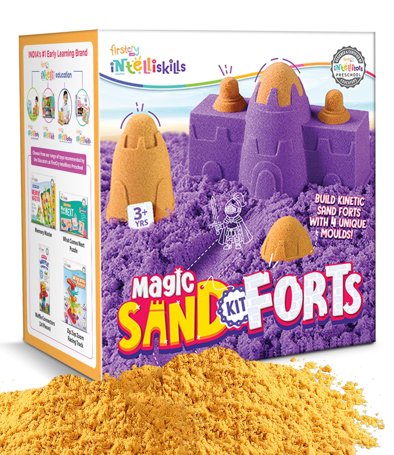 Intelliskills Premium Magic Play Sand Kit with Shape Moulds for Kids,Art&Craft Activity Kit,Creative&Learning Toy for Toddlers,Sand Packets,Sensory Learning Toy 3+ Year,Ideal Gift,BIS Certified,Purple