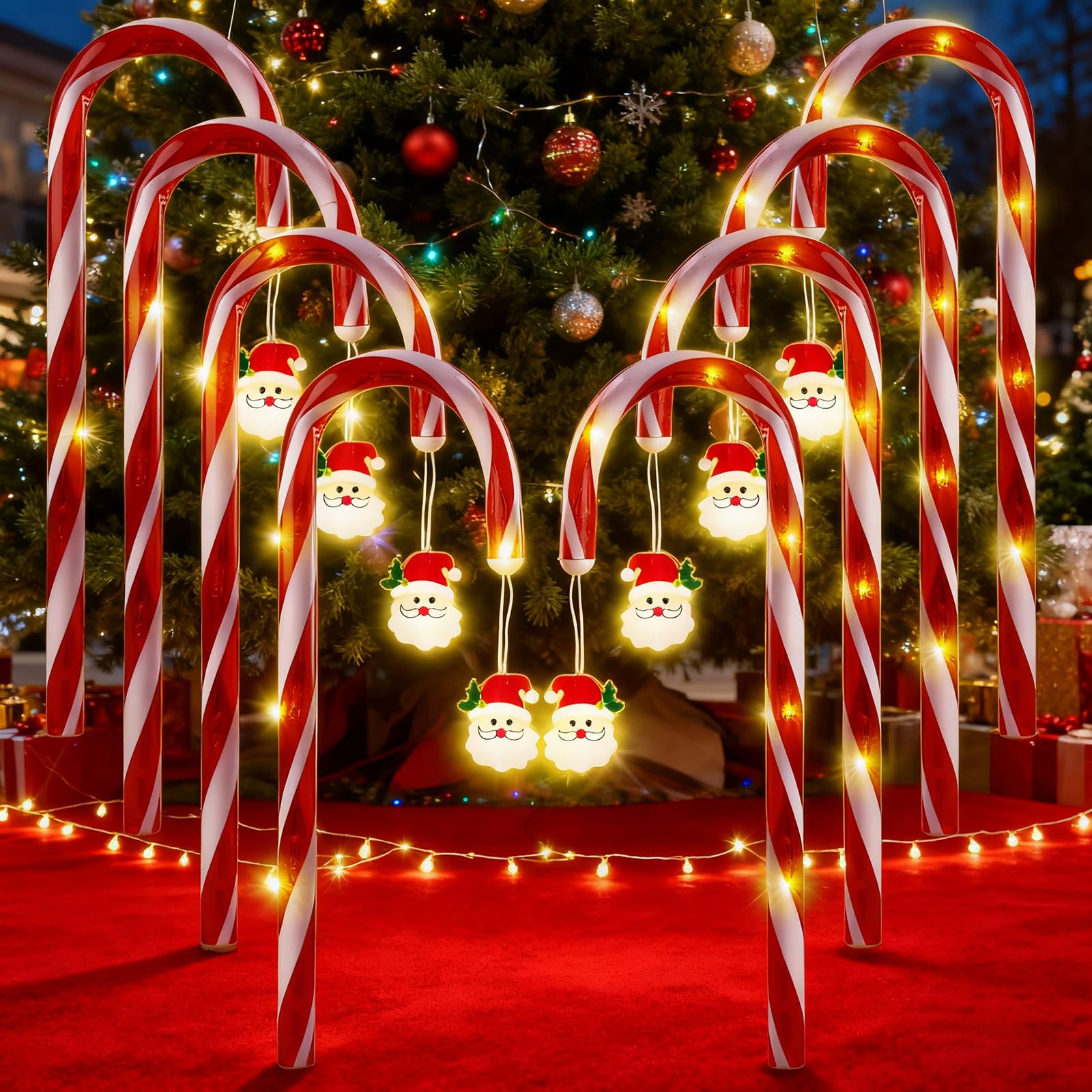 8 bastoncini di zucchero illuminati per esterni, decorazioni natalizie, per esterni, con ciondolo a forma di stella, 8 modalità, impermeabili, per esterni, illuminazione natalizia per feste, giardini