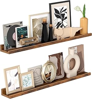 VASAGLE Wall Shelves Set of 2 Floating Shelves 80 cm Wide Raised Front Edge for Picture Frames Decorative Items Spice Jars for Kitchen Living Room Vintage Brown LWS084K01