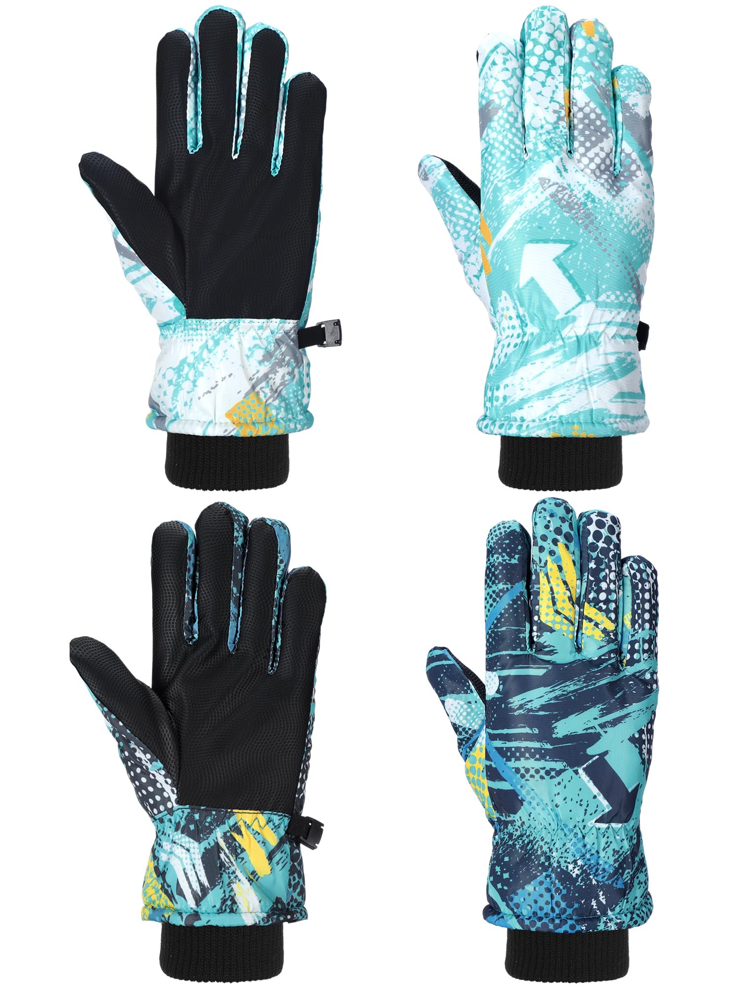 Honoson 2 Pairs Kids Snow Gloves, Winter Waterproof