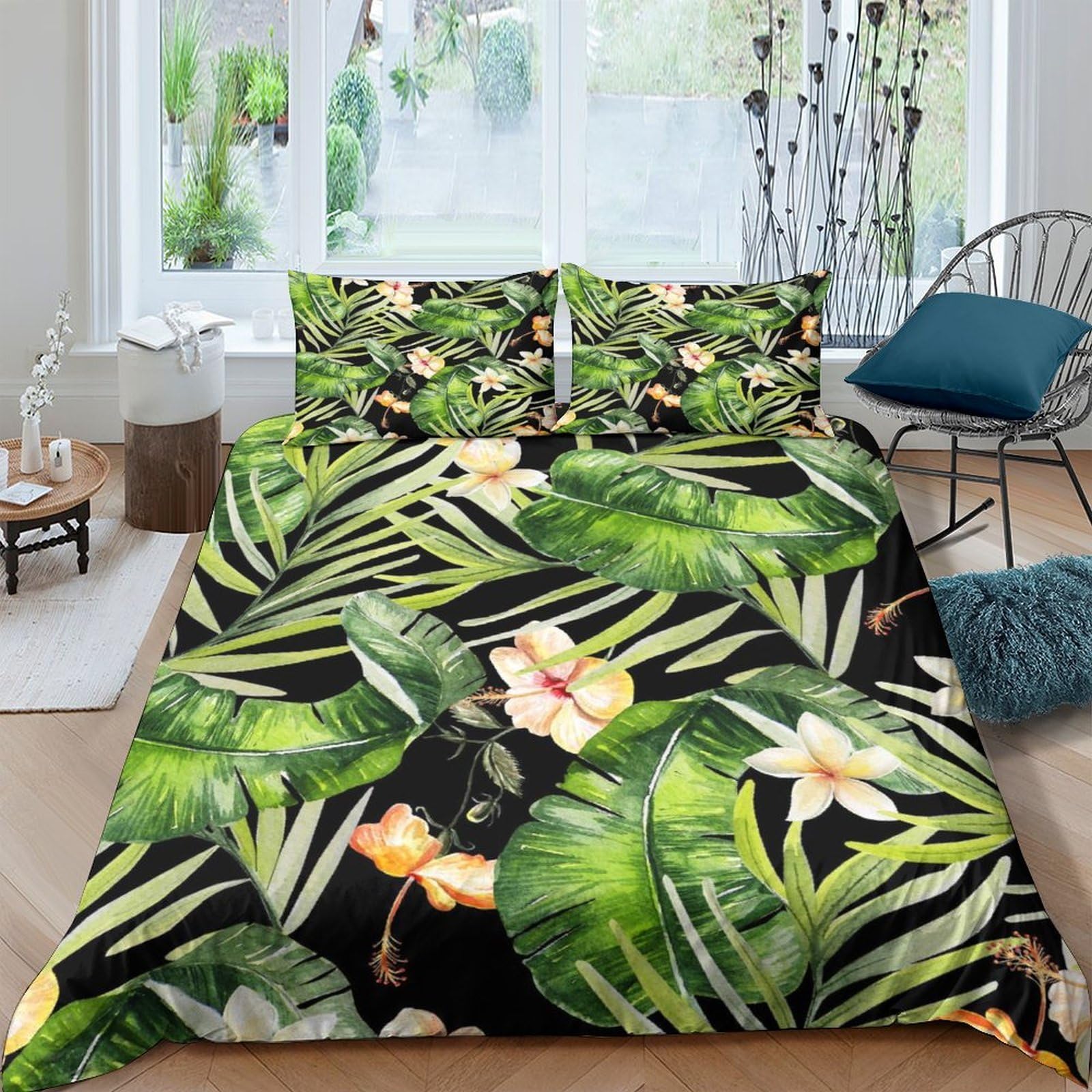 Ctjqhvkz Style-1 3D Printed Tropical Leaves Fitted Sheet Microfiber Soft Green Floral Mattress Cover For Bedroom Guestroom Decor Single（135X200cm）